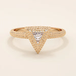 14k solid gold textured gold band bezel triangle cut moissanite