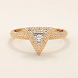 14k solid gold textured gold band bezel triangle cut moissanite