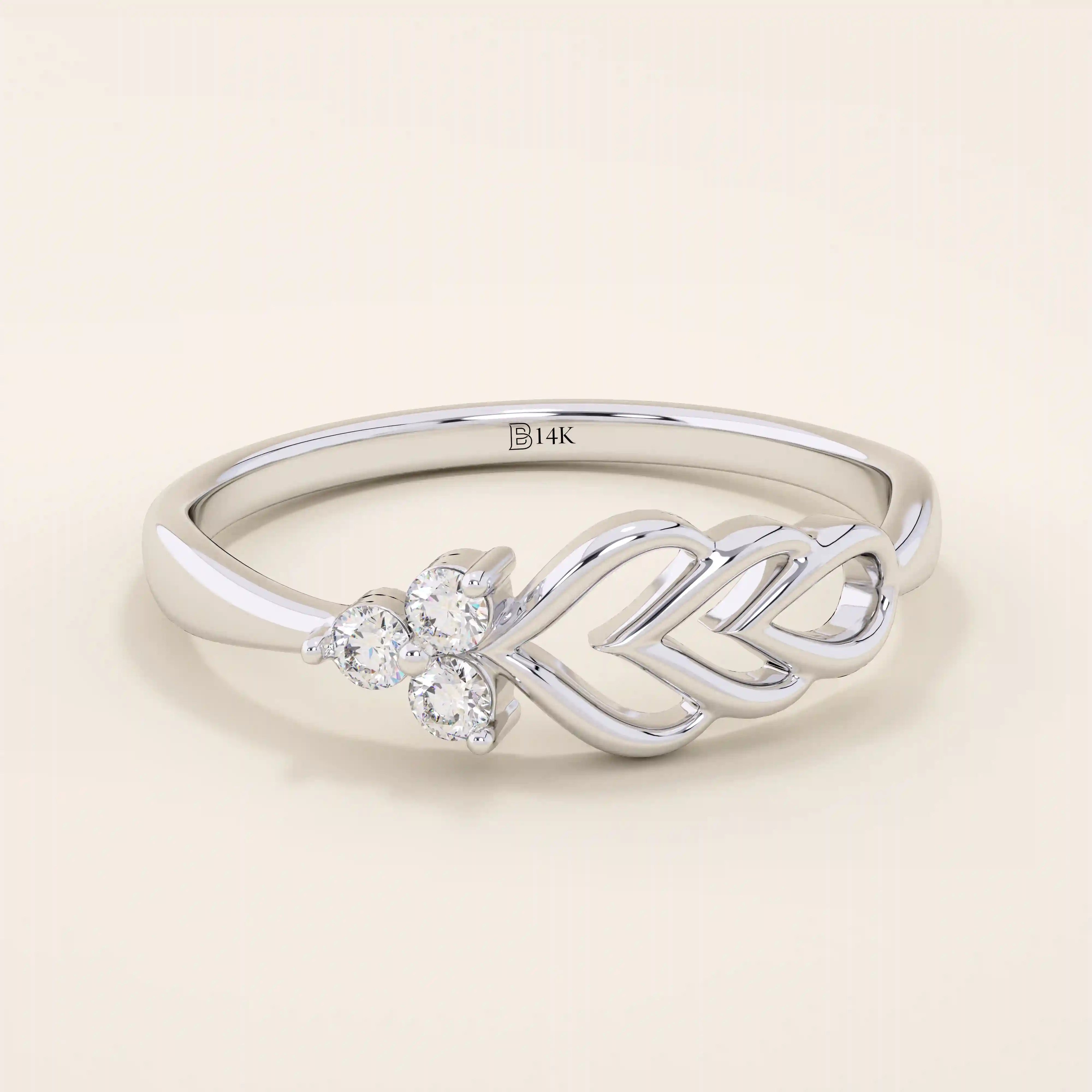 14k solid gold trio moissanite leaf wedding ring for women