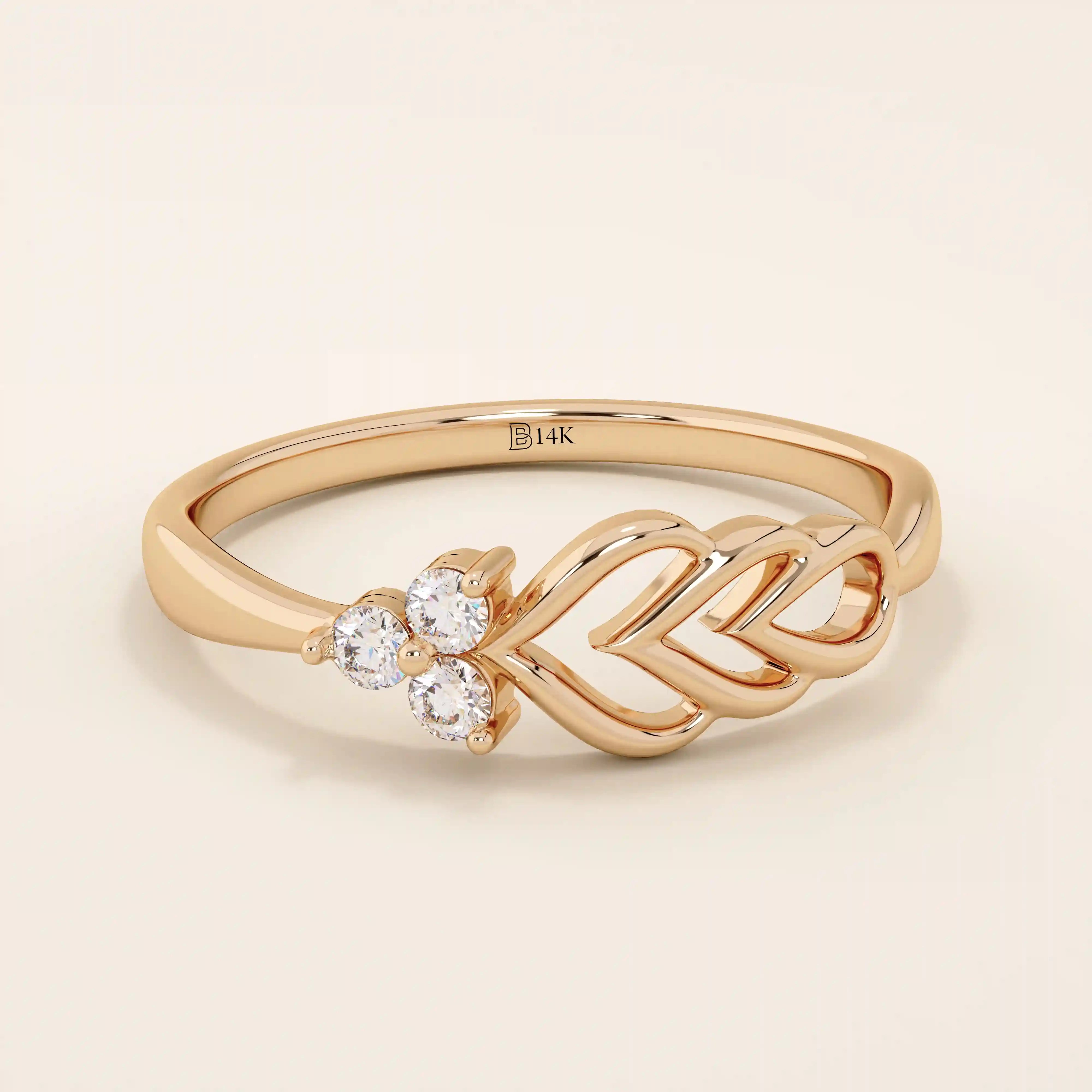 14k solid gold trio moissanite leaf wedding ring