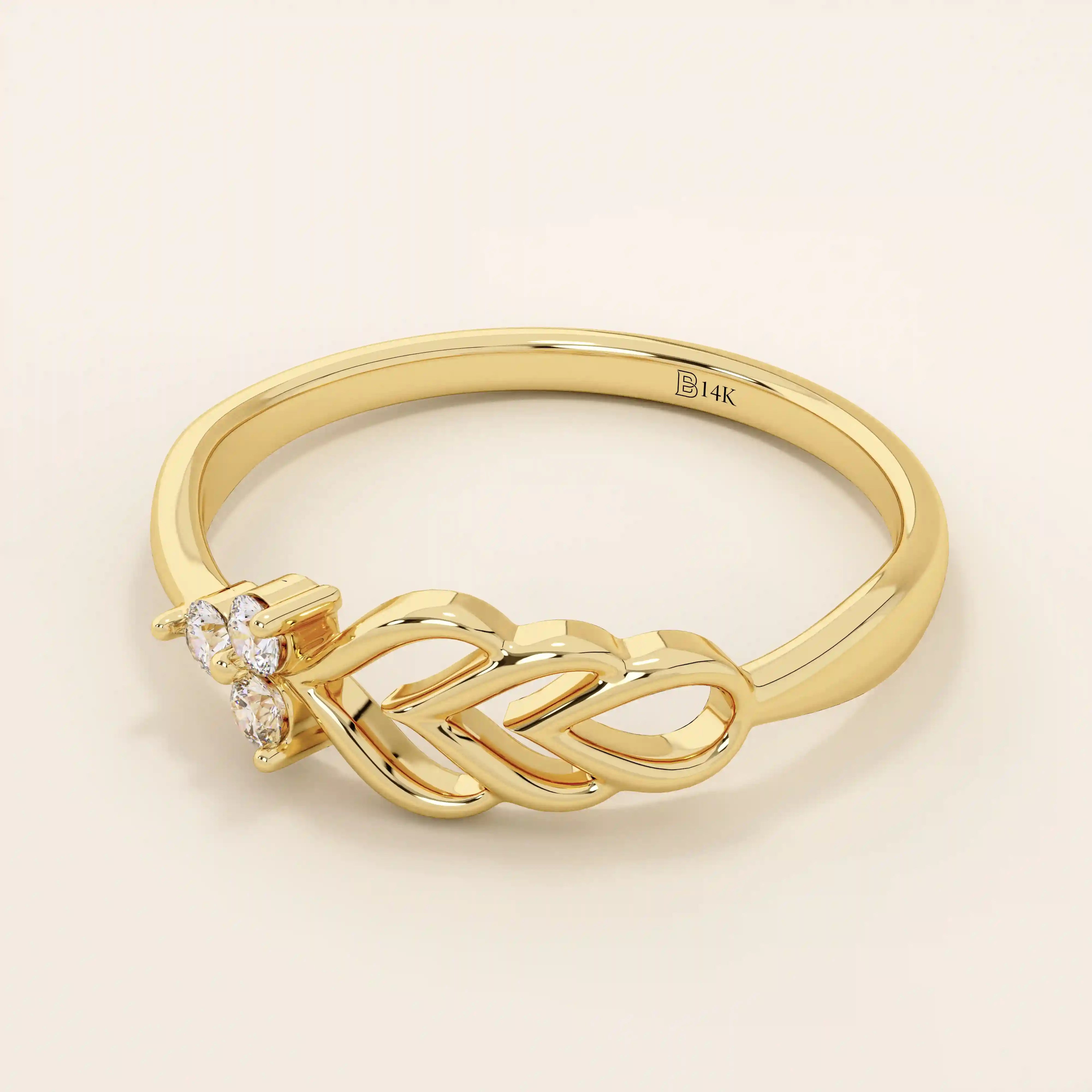 14k solid gold trio moissanite leaf wedding ring