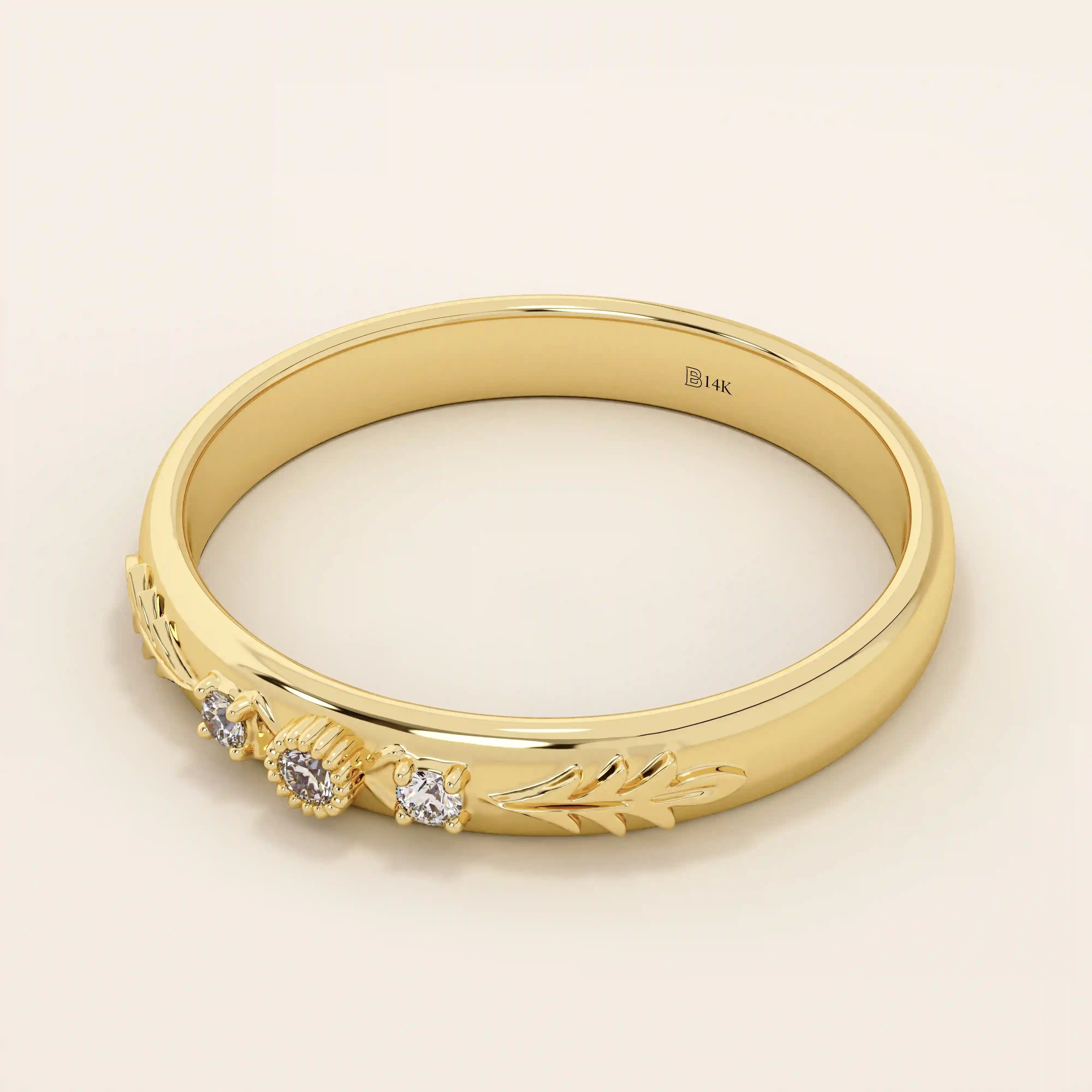 14k solid gold vintage-style leaf band promise ring with intricate botanical engraving. A timeless and elegant symbol of love and nature.