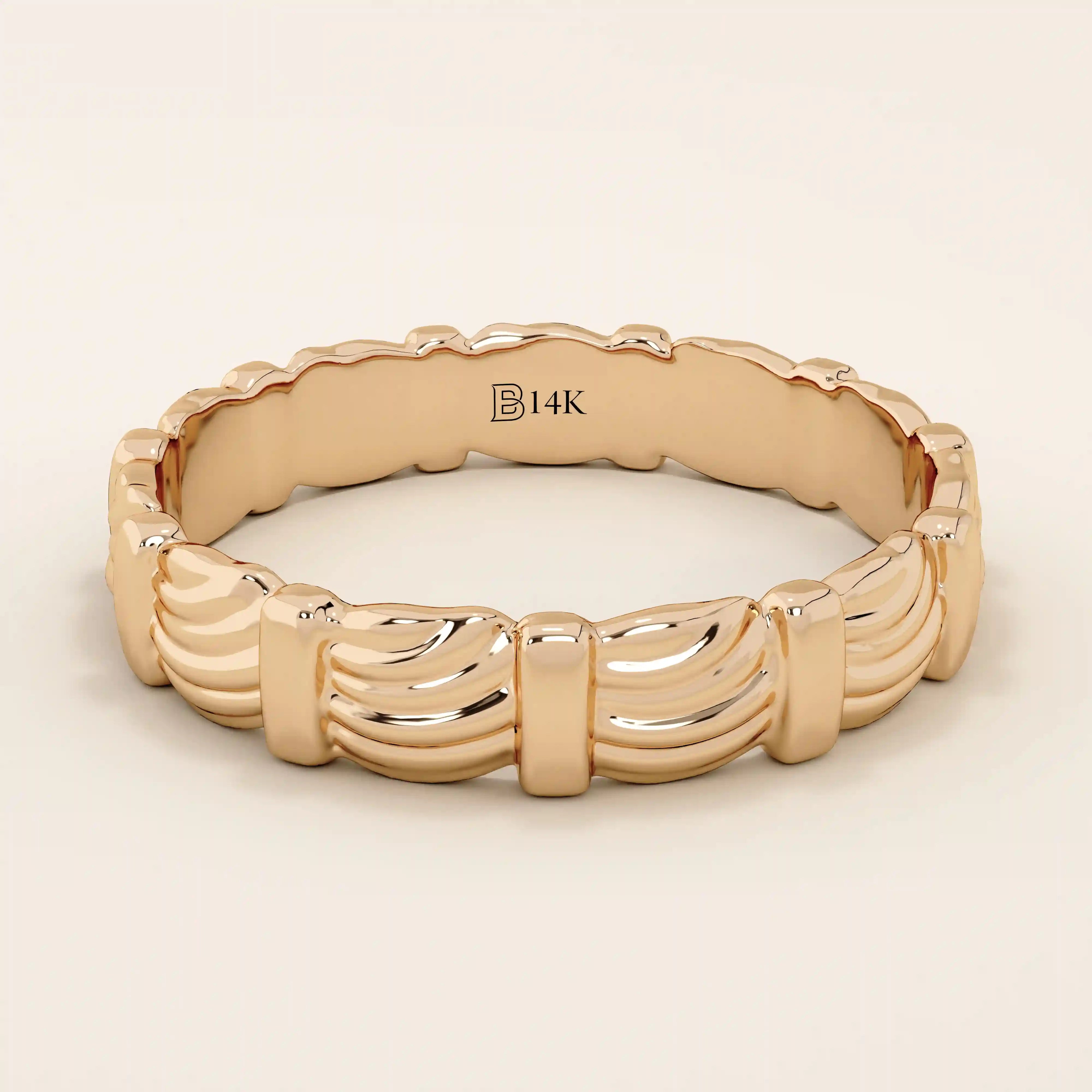 14K SOLID GOLD UNIQUE BUMPY WAVE UNISEX DESIGN ALLIANCE WEDDING BAND