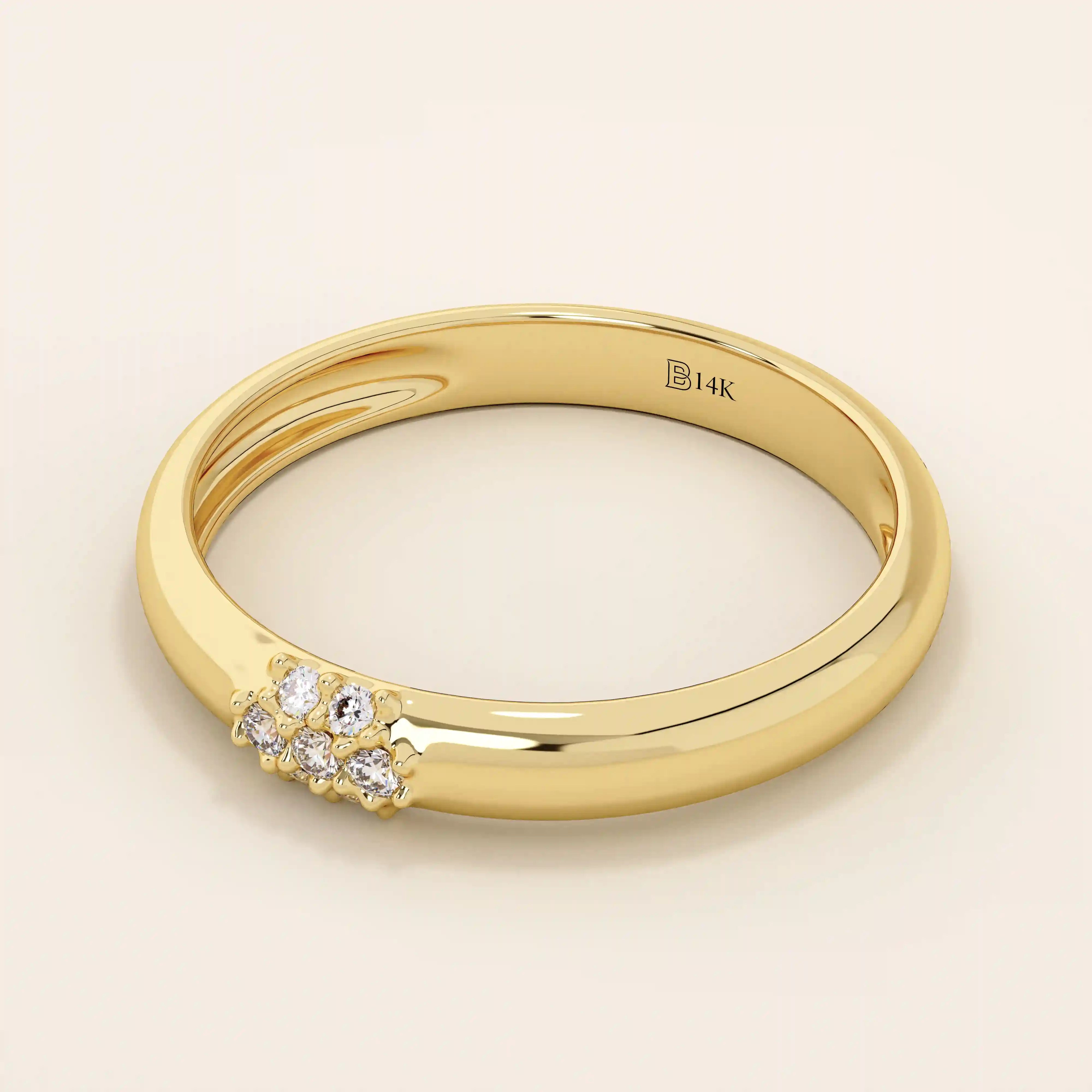 14k solid gold wedding band promise ring featuring clustered sparkling moissanites. A radiant and elegant symbol of commitment.