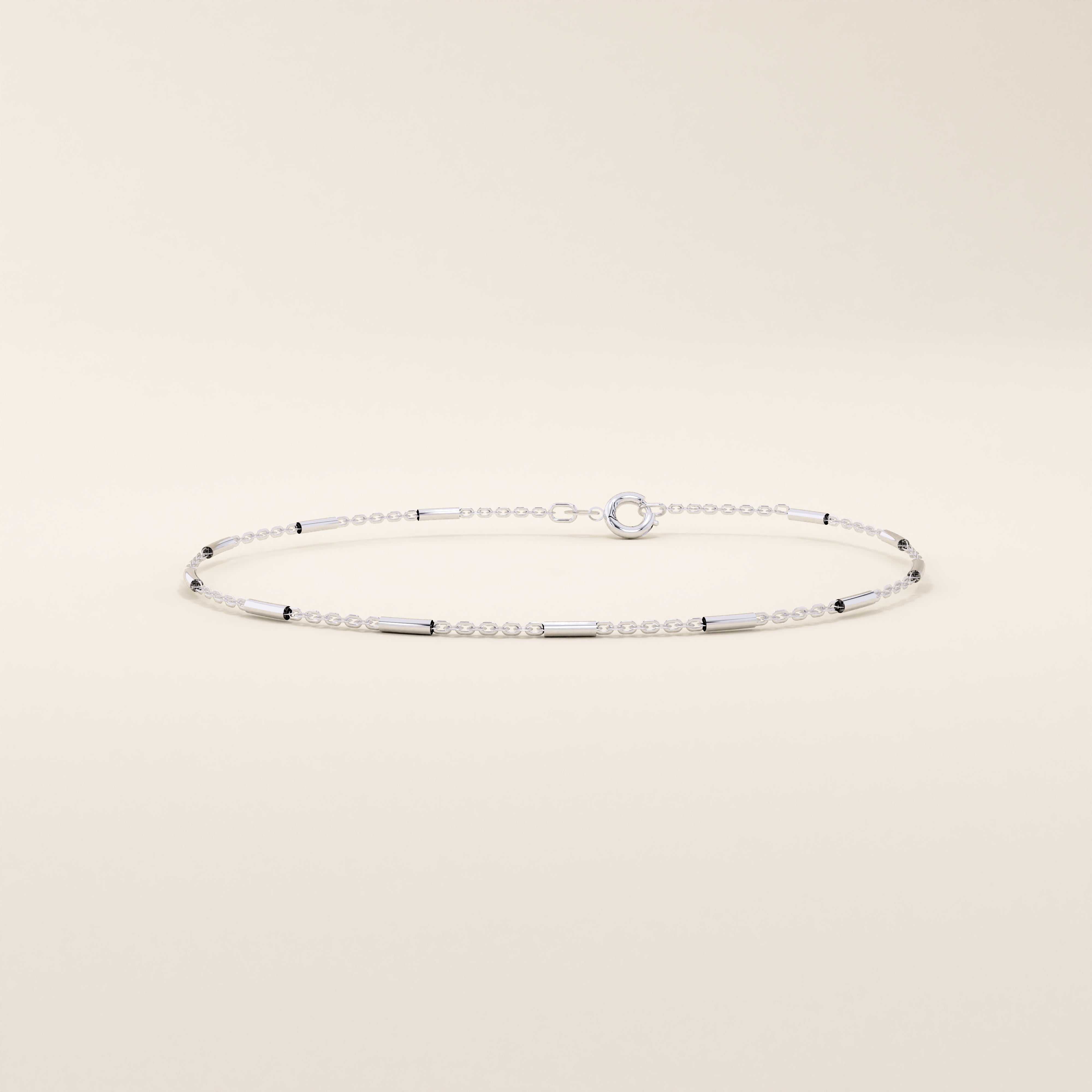 14k solid white gold bracelet with polished bar segments integrated into a fine chain, combining contemporary geometry with a refined shine.
