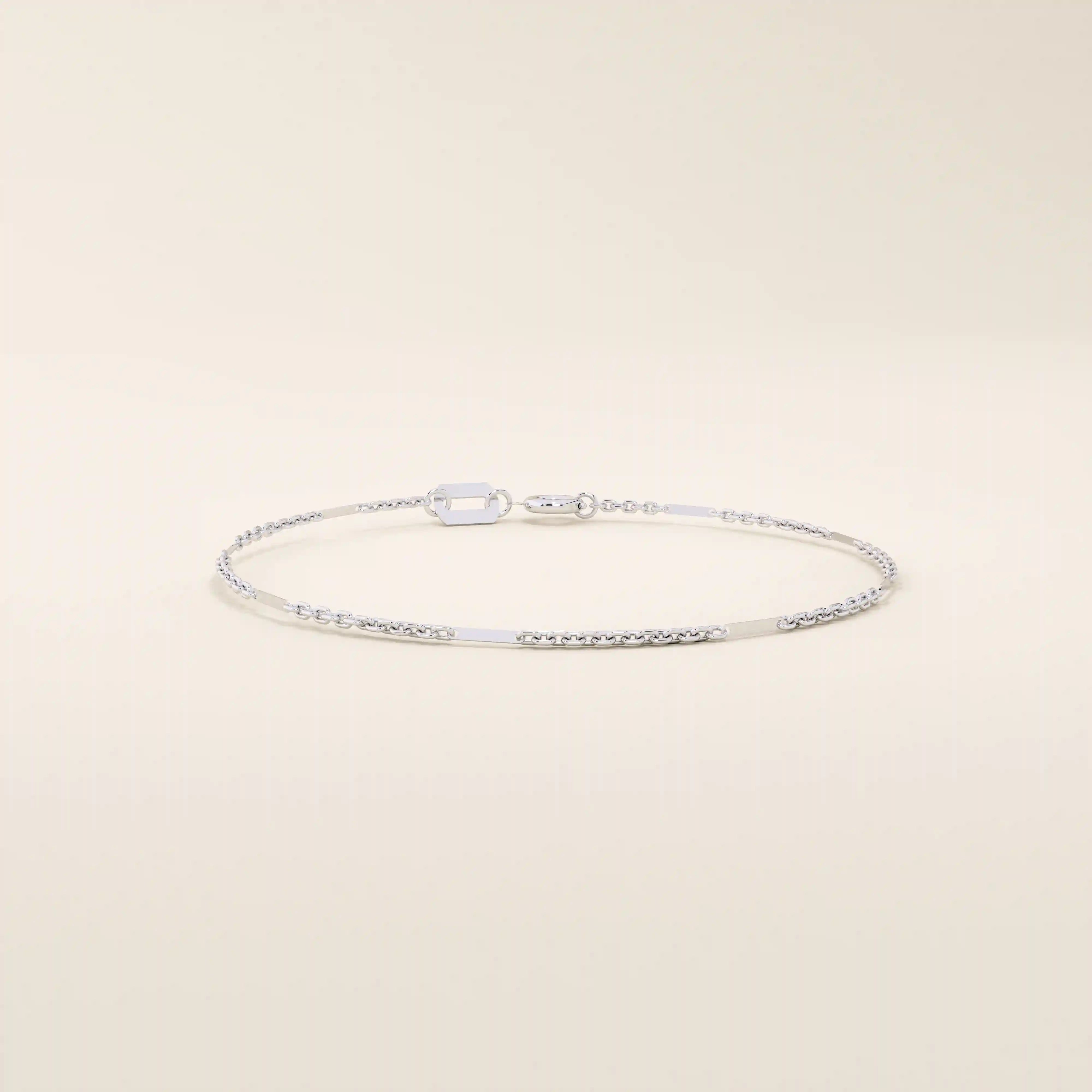 14k solid white gold bracelet with slender flat bar segments integrated into a fine chain, combining clean lines with understated elegance.