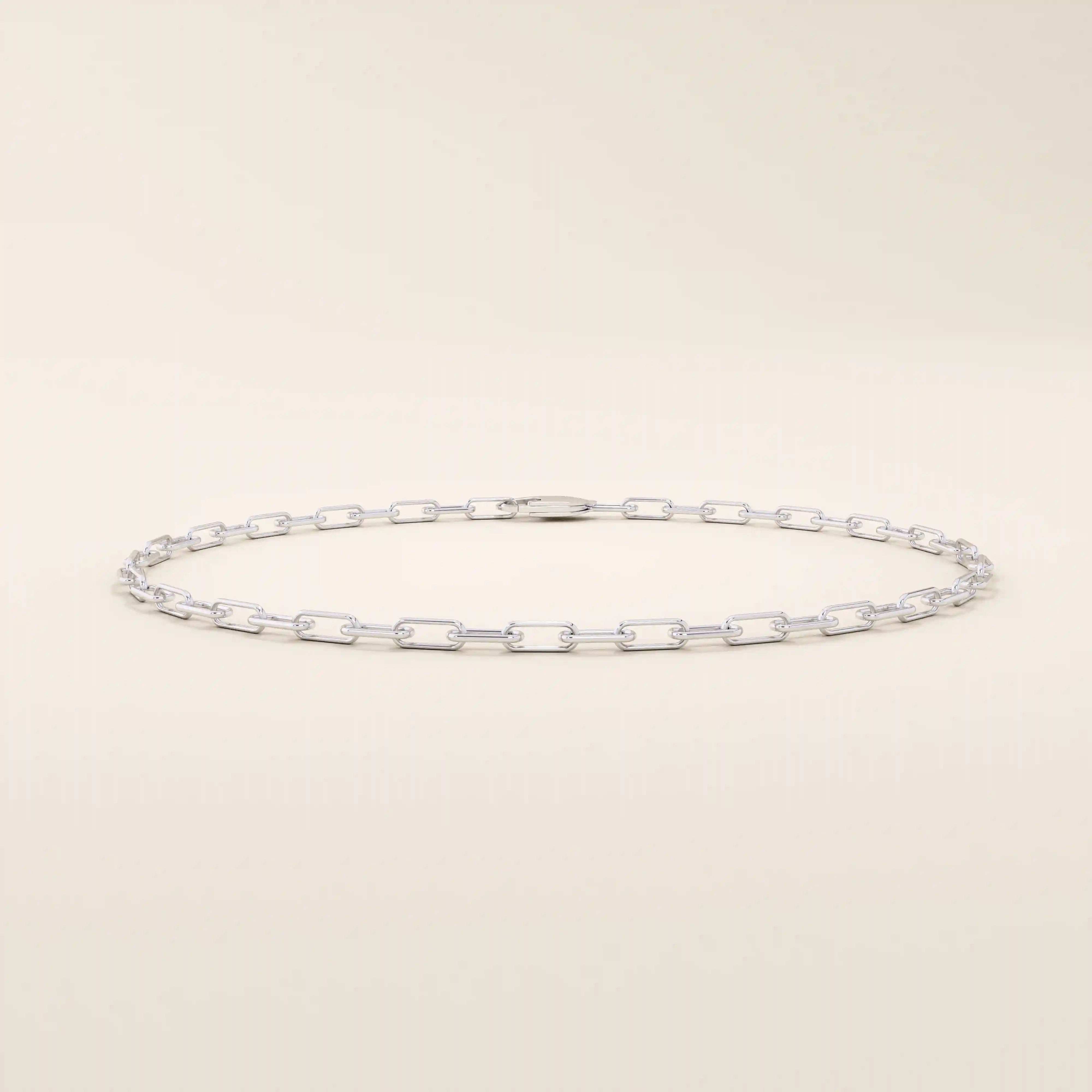 14k white gold slim link bracelet featuring polished elongated chain links for a sleek look.