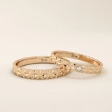 14k solid gold  geometric textured patterned slim unisex wedding band alliance