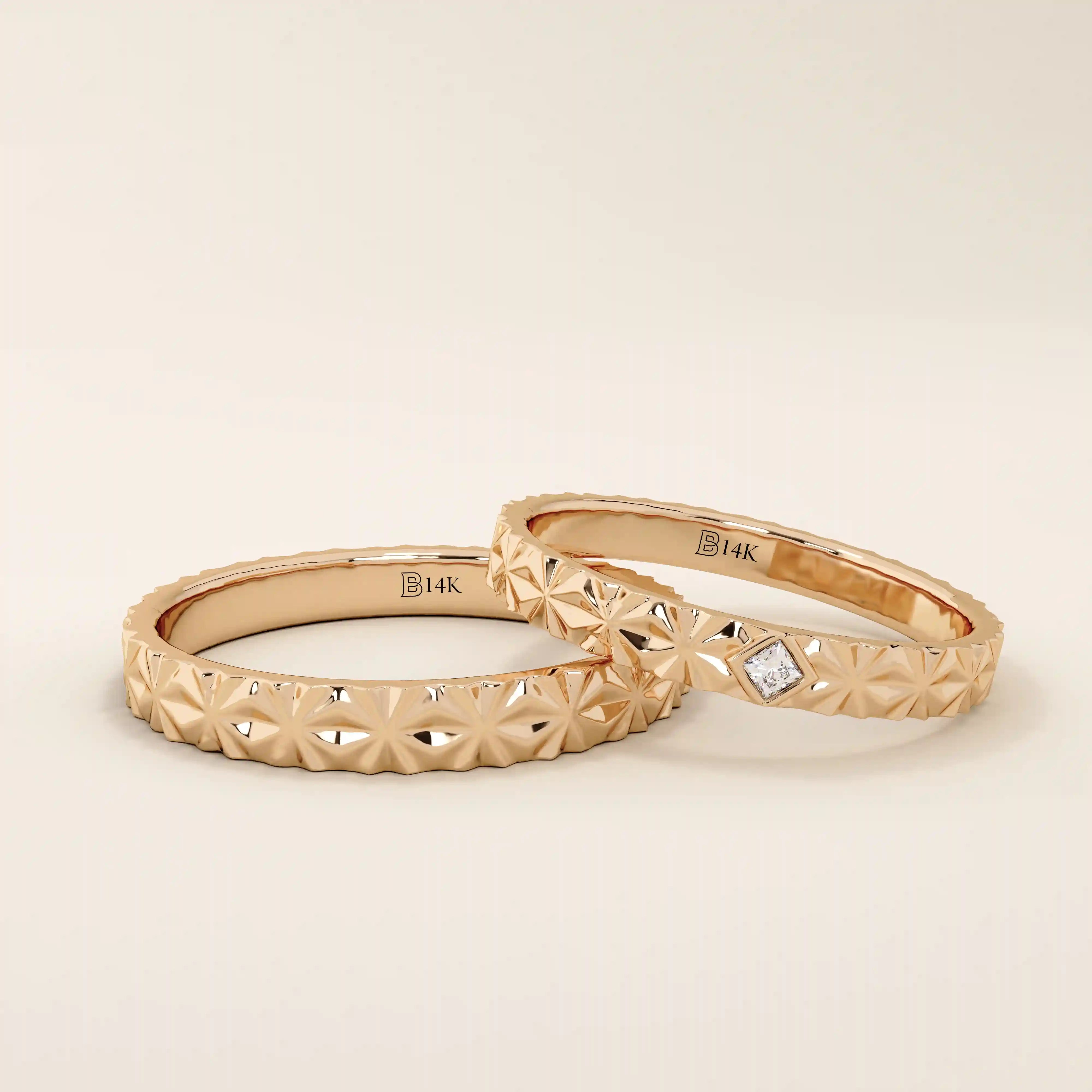 14k solid gold geometric textured patterned slim unisex wedding band alliance