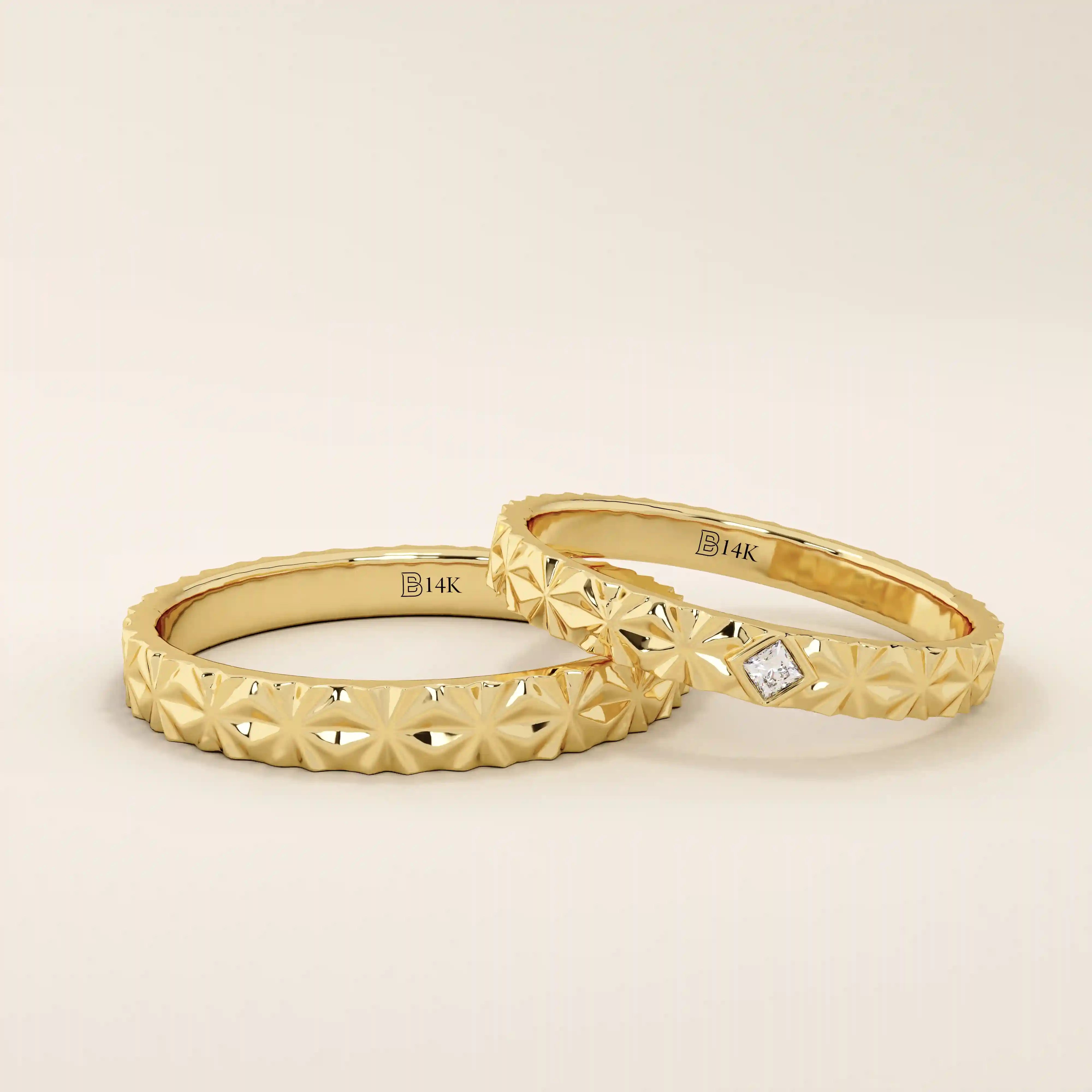 14k solid gold geometric textured patterned slim unisex wedding band alliance