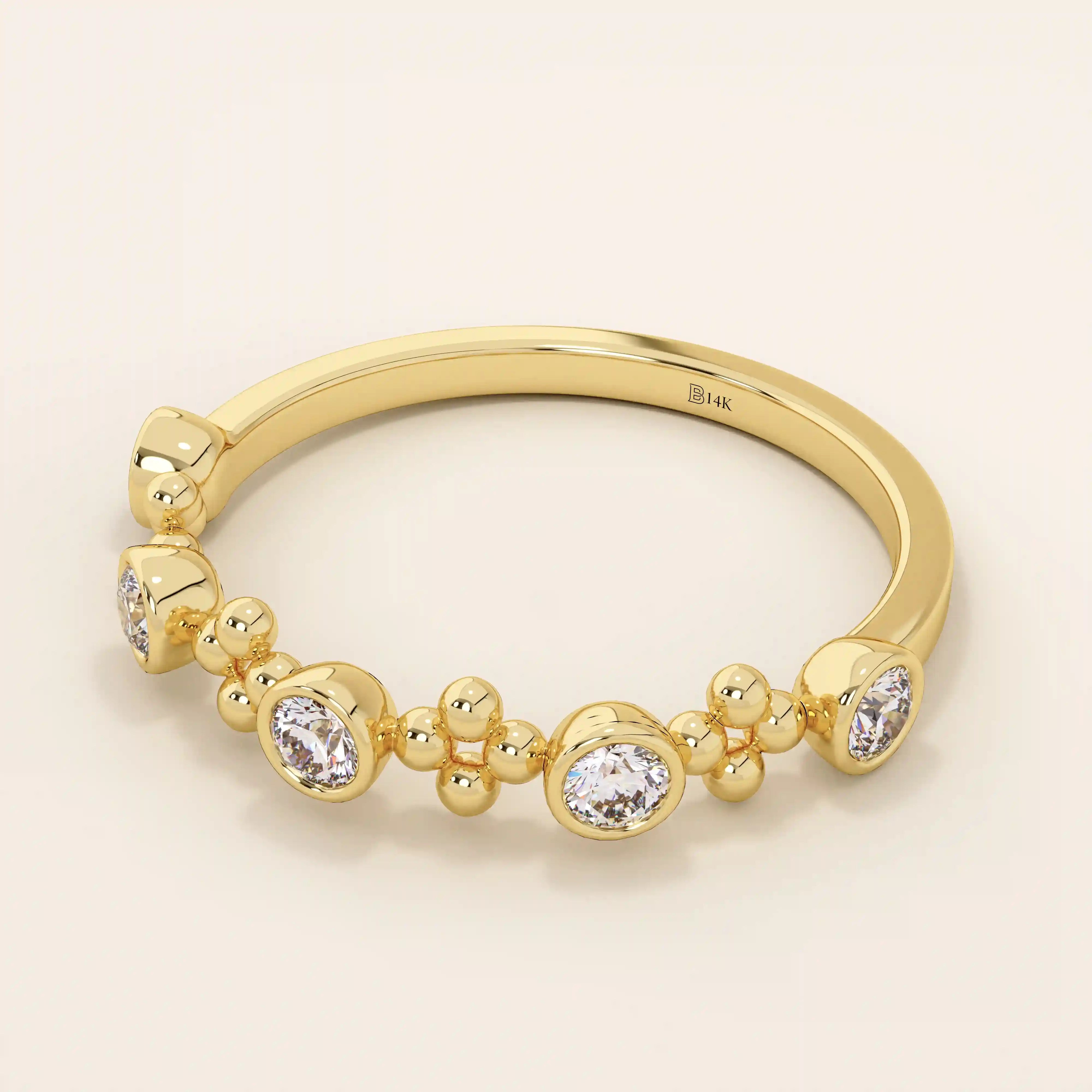 14k solid gold beaded bezel moissanite stackable wedding ring for women