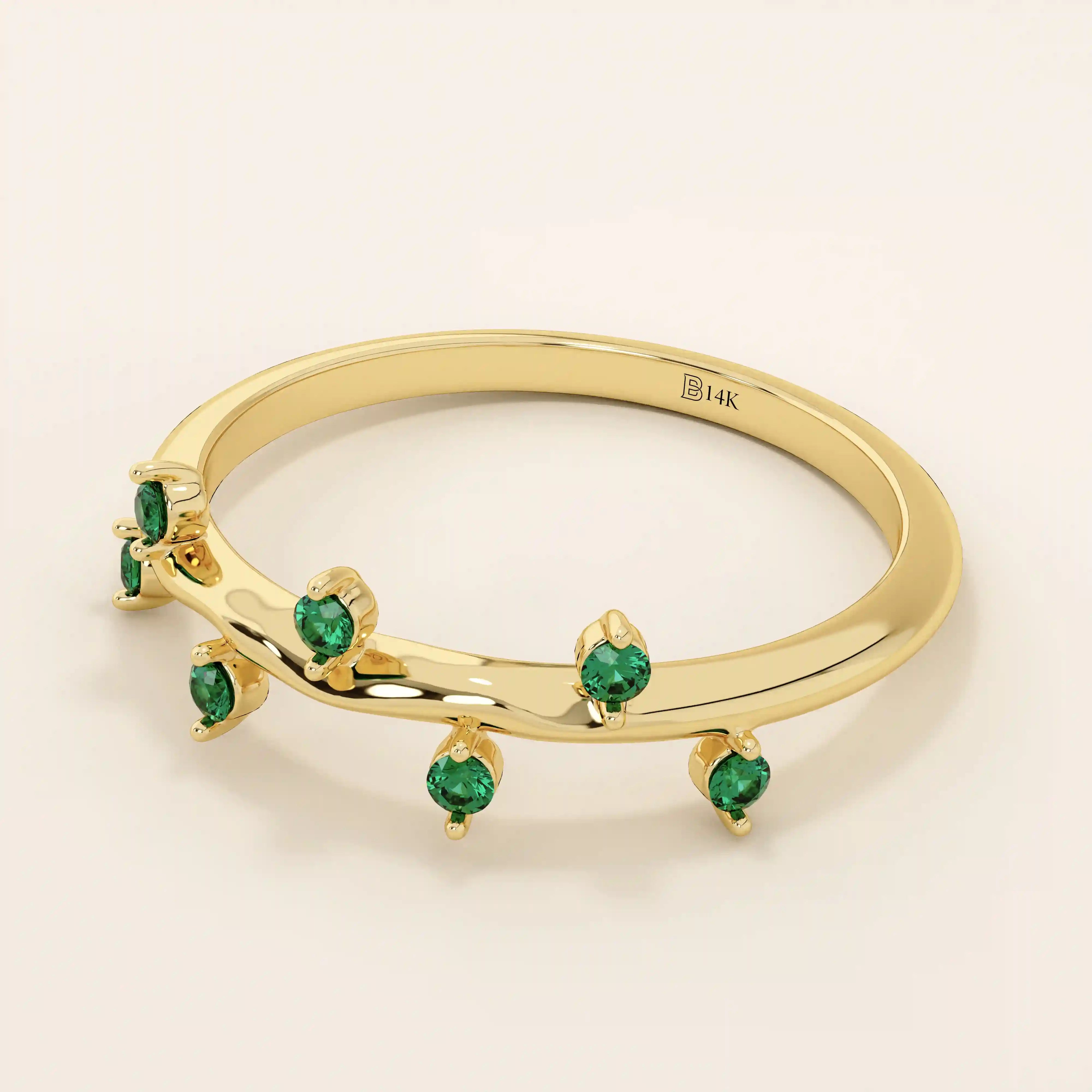 14K SOLID GOLD TINY EMERALD STACKING RING FOR WOMEN