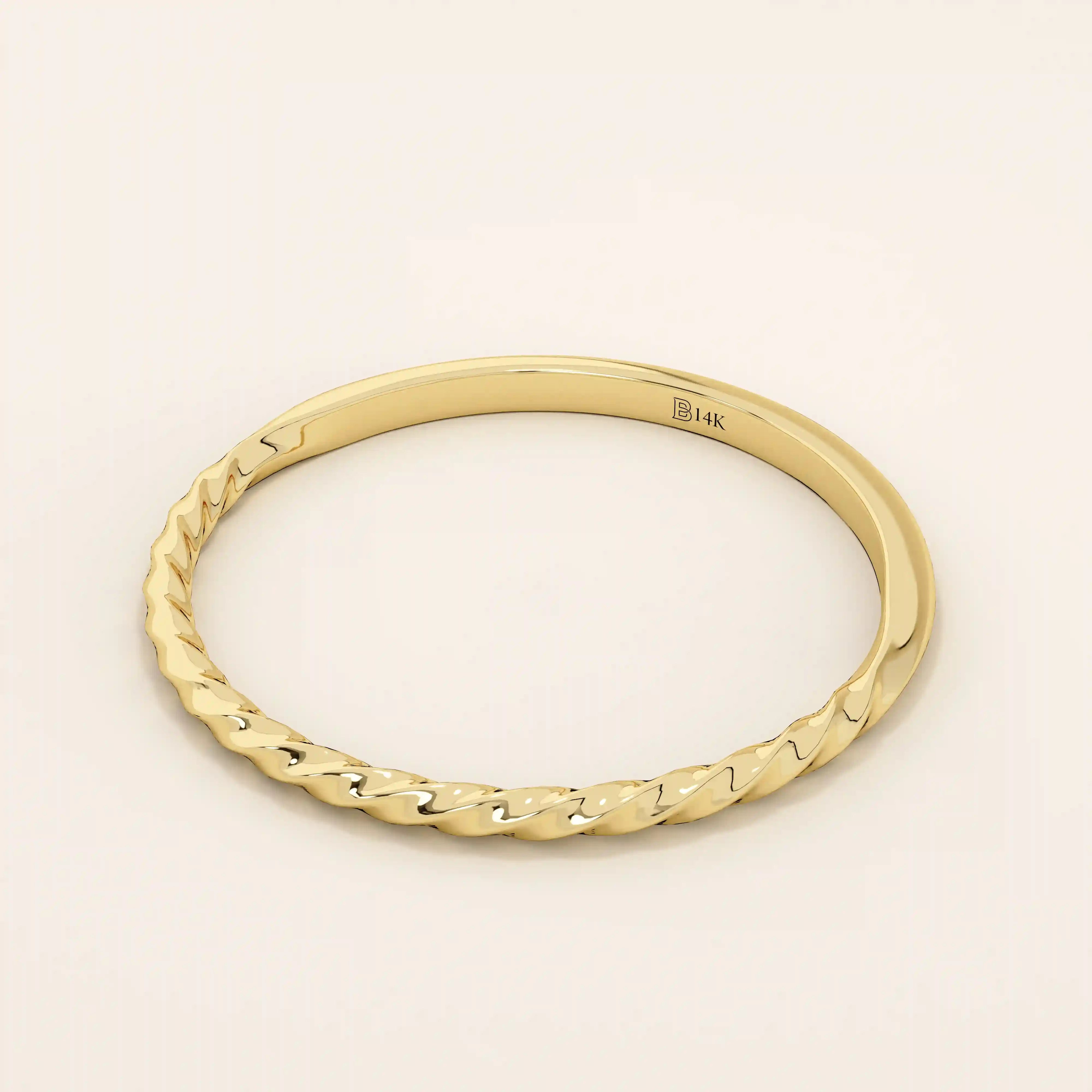 14k solid gold half twisted band stacking ring for women