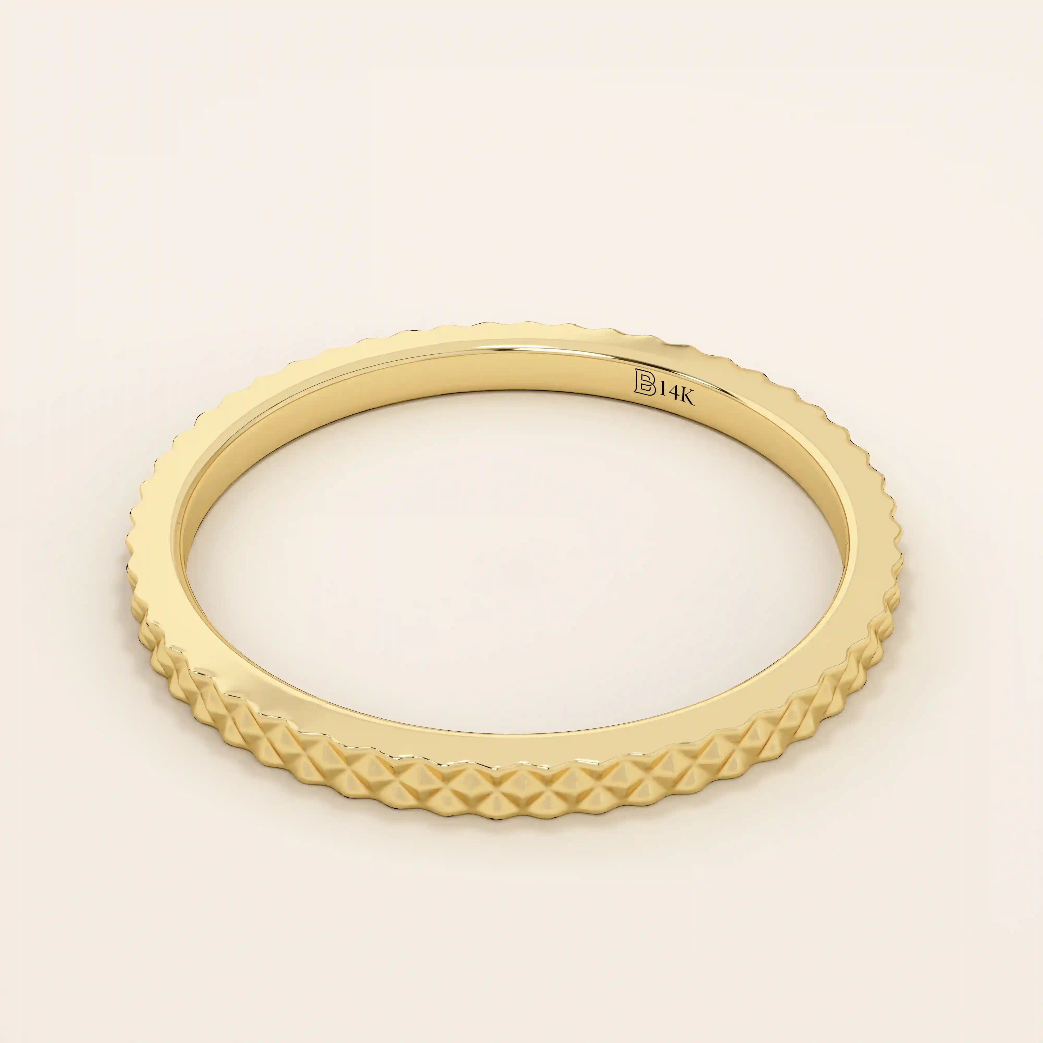 14K SOLID GOLD UNISEX DESIGN SLIM TEXTURED BAND STACKING WEDDING RING
