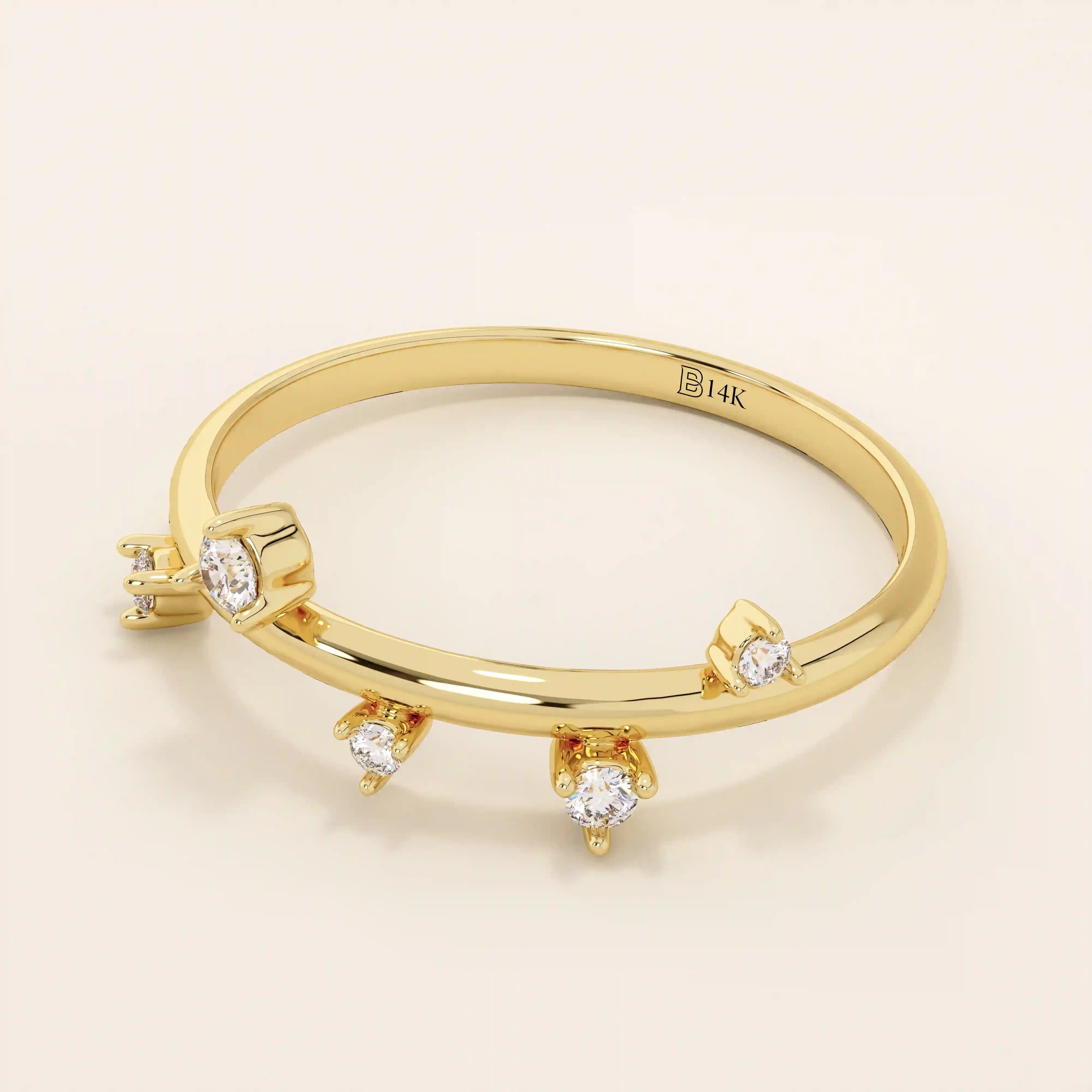 14K SOLID GOLD IRREGULAR pave moissanite stacking ring for women