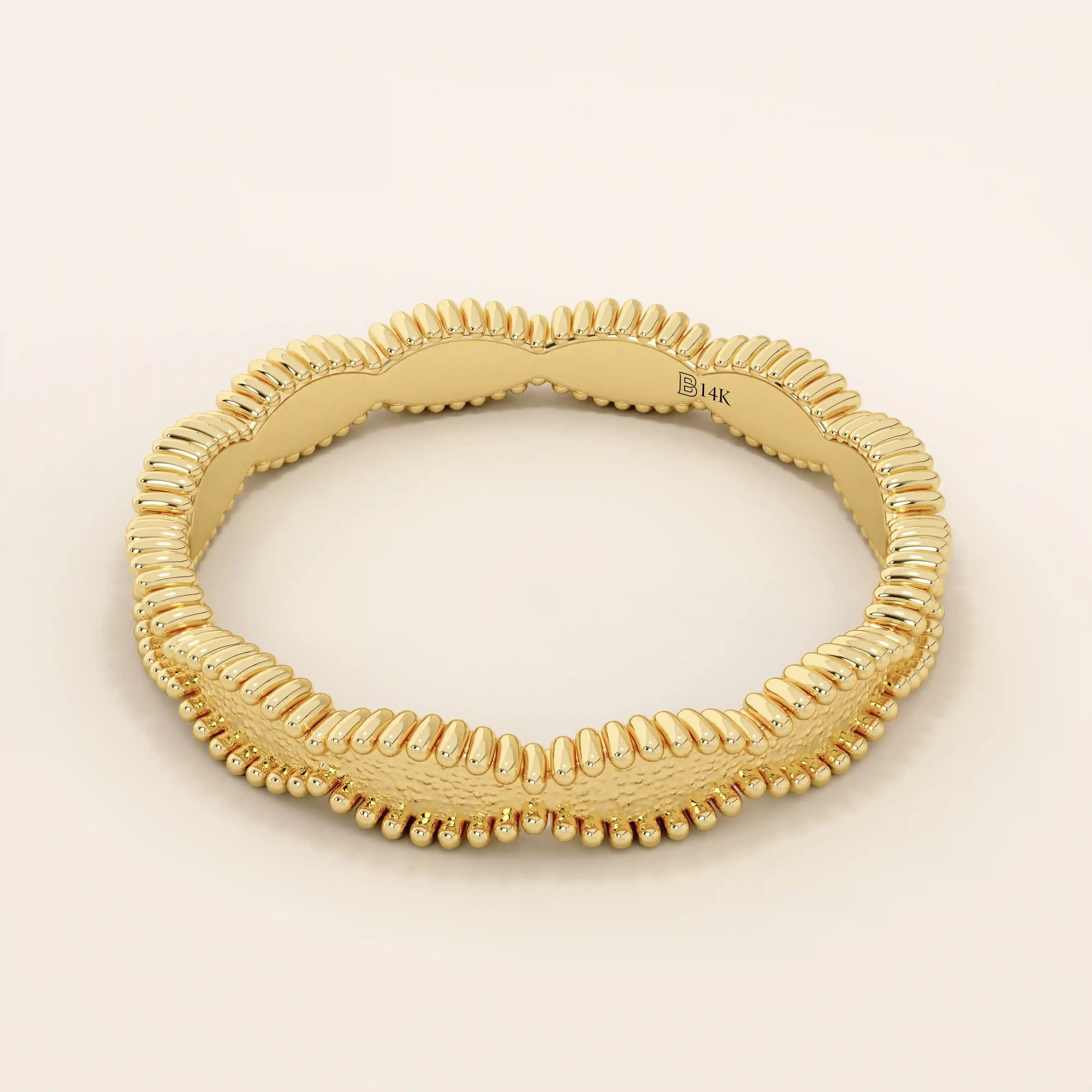 UNISEX DESIGN 14K SOLID GOLD TEXTURED WAVY MILGRAIN WEDDING BAND