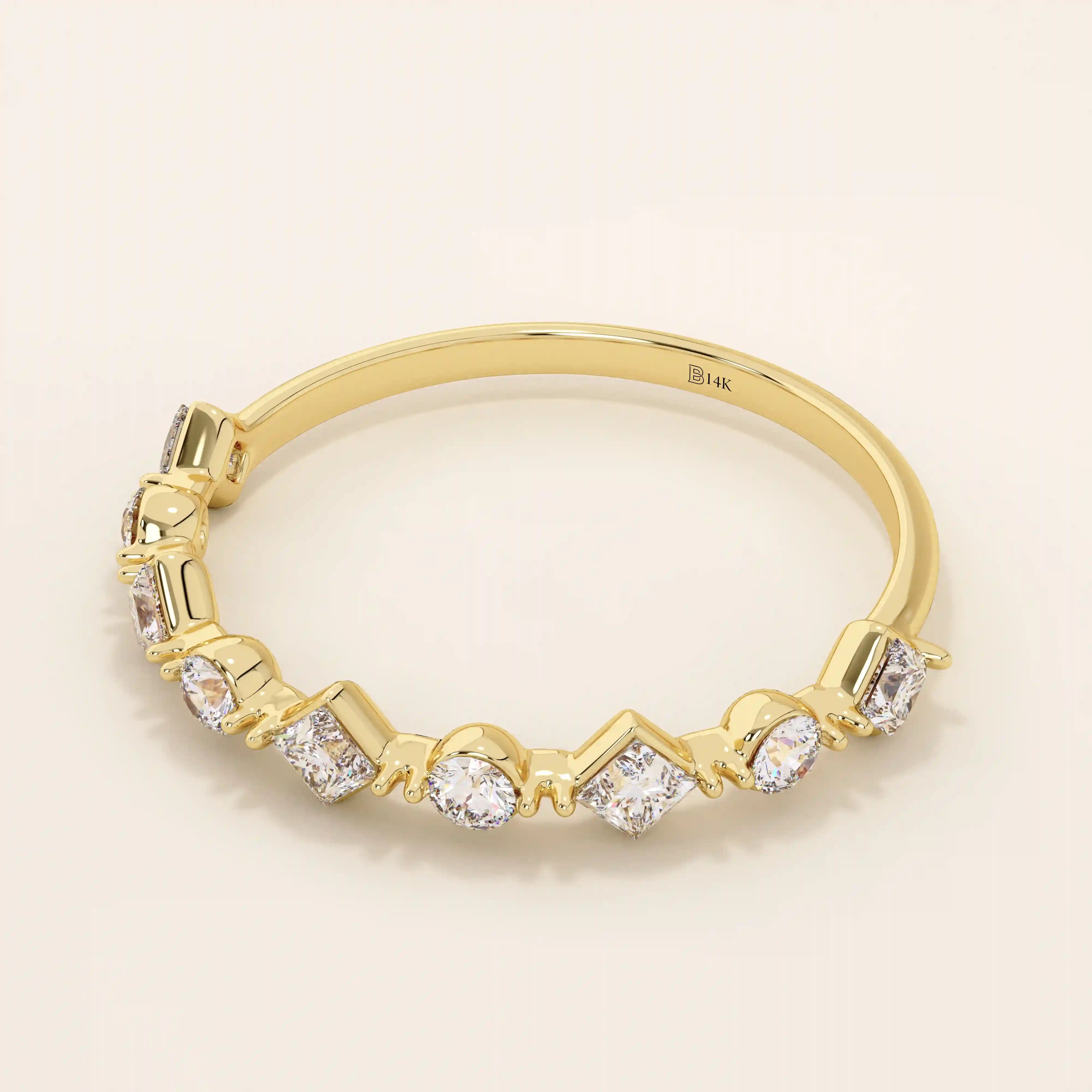 14k solid gold mixed cut princess and round moissanite stones wedding ring for women