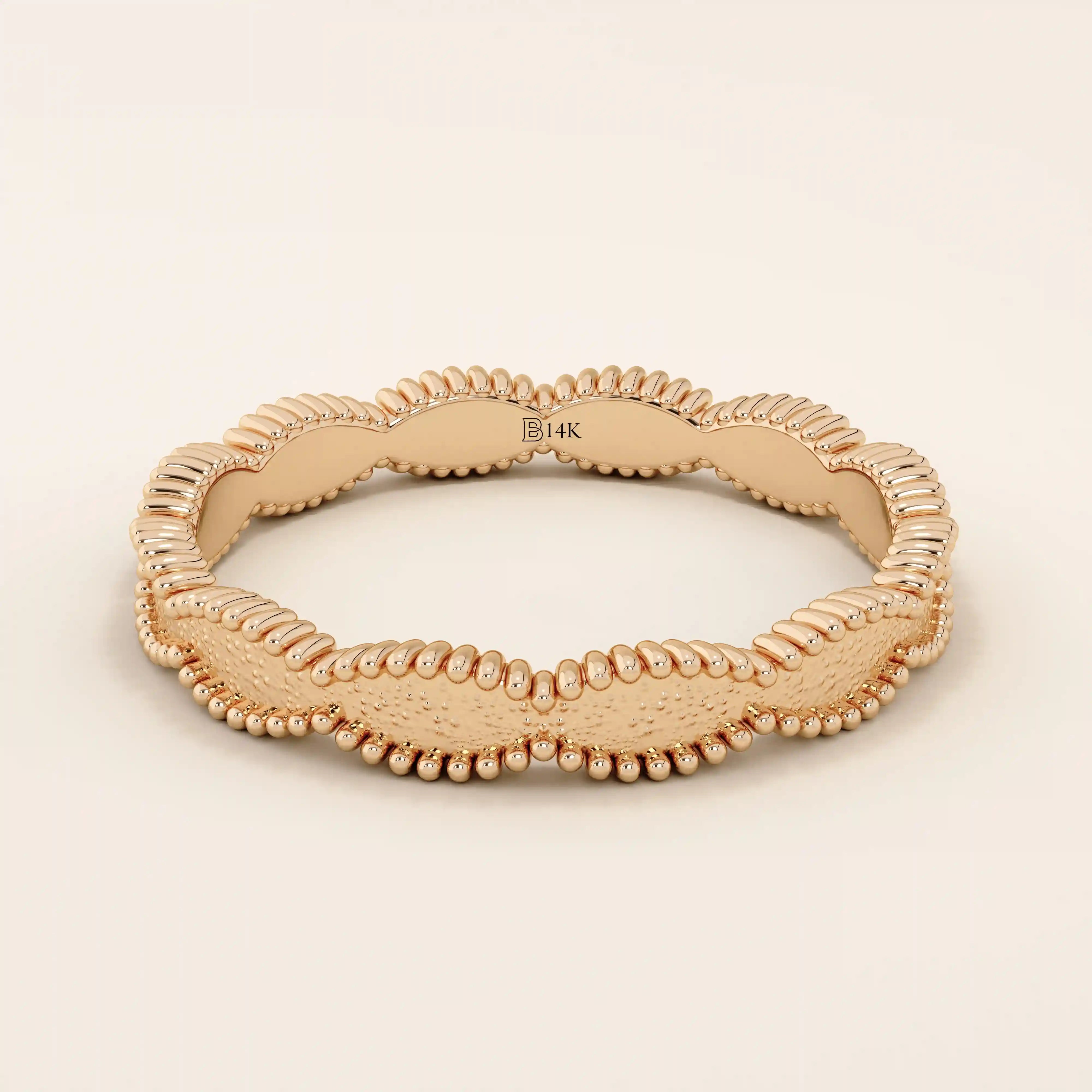UNISEX DESIGN 14K SOLID GOLD TEXTURED WAVY MILGRAIN WEDDING BAND