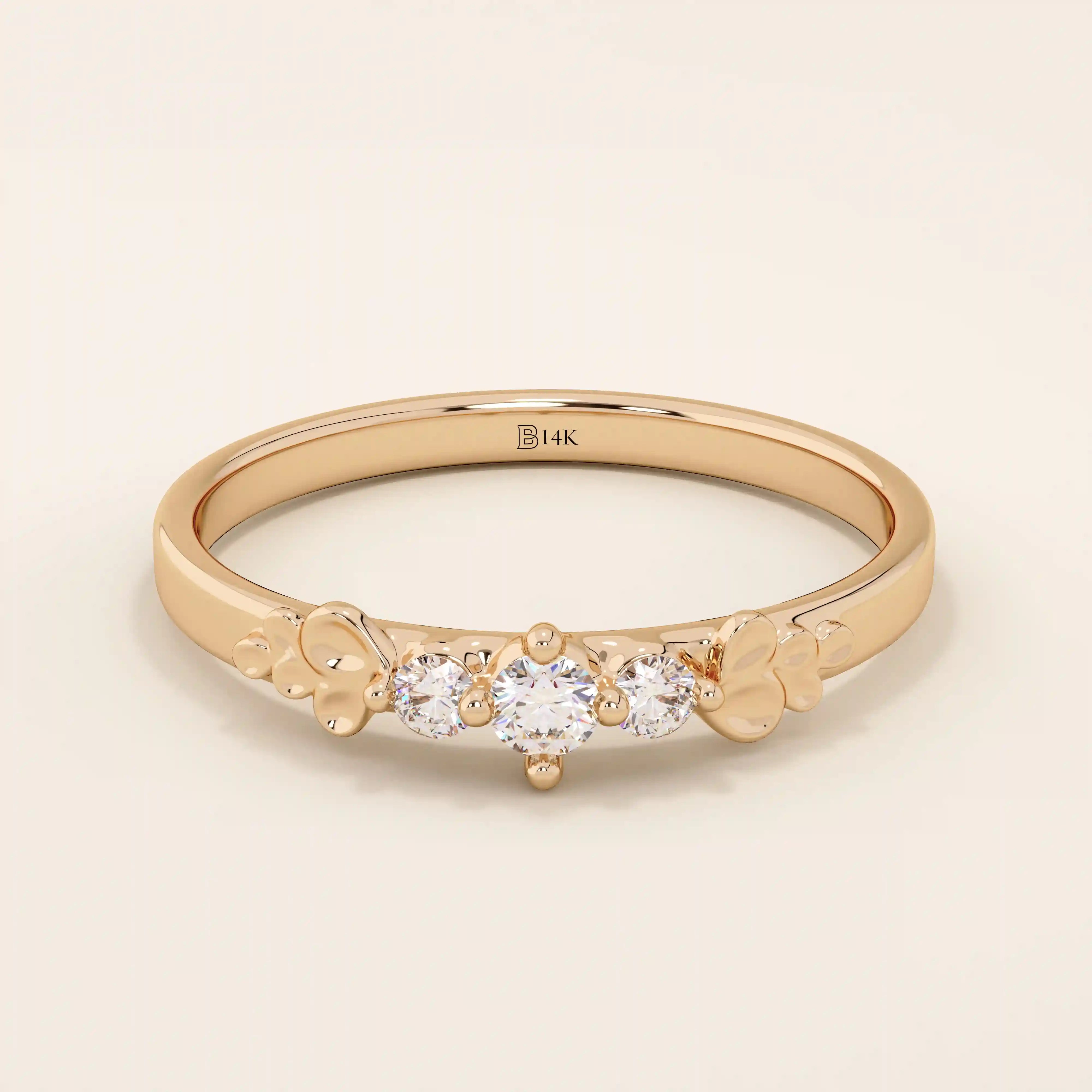 14K SOLID GOLD SMALL TRIO MOISSANITE MINIMAL STACKABLE WEDDING RING FOR WOMEN