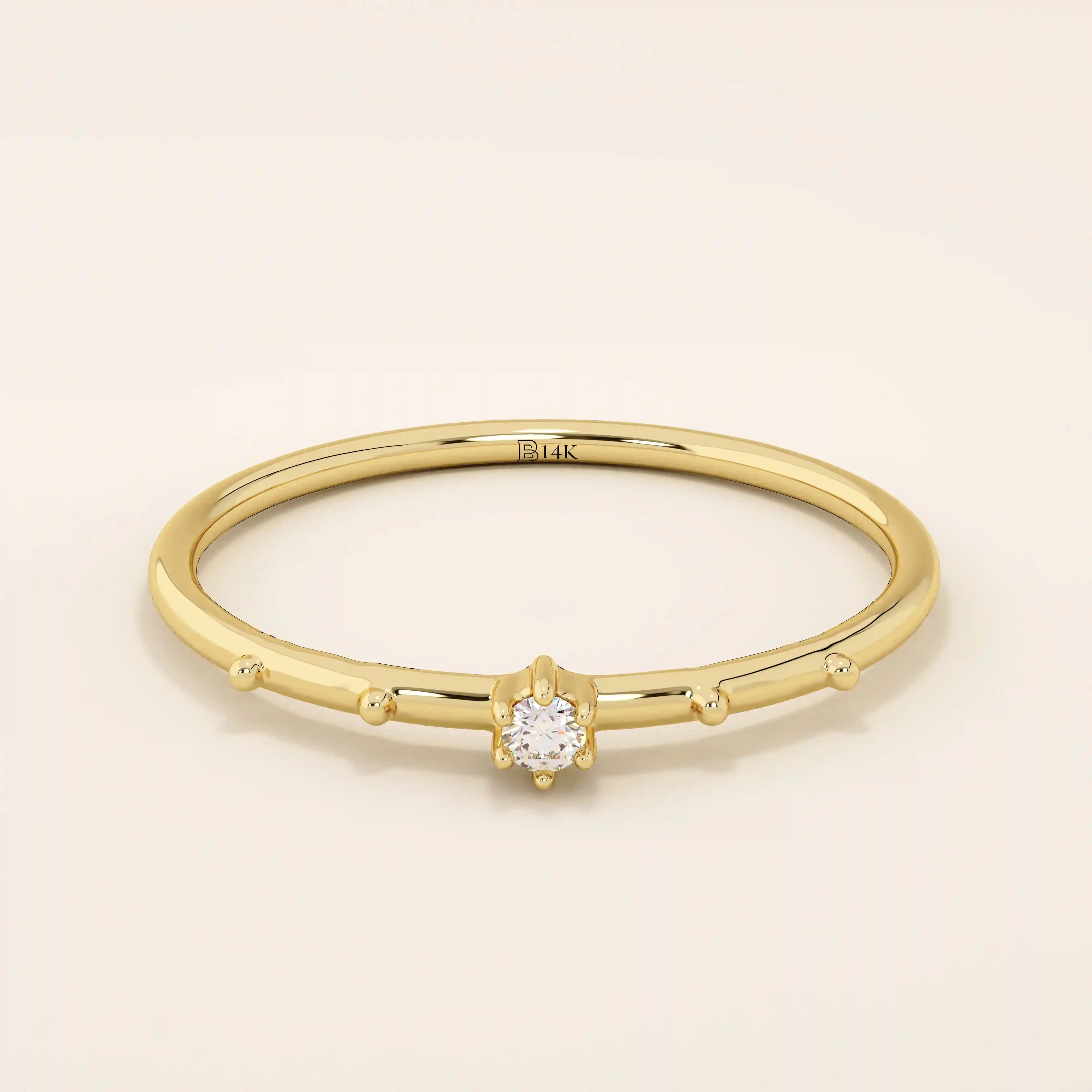14K SOLID GOLD TINY SOLO MOISSANITE STACKING PROMISE RING FOR WOMEN