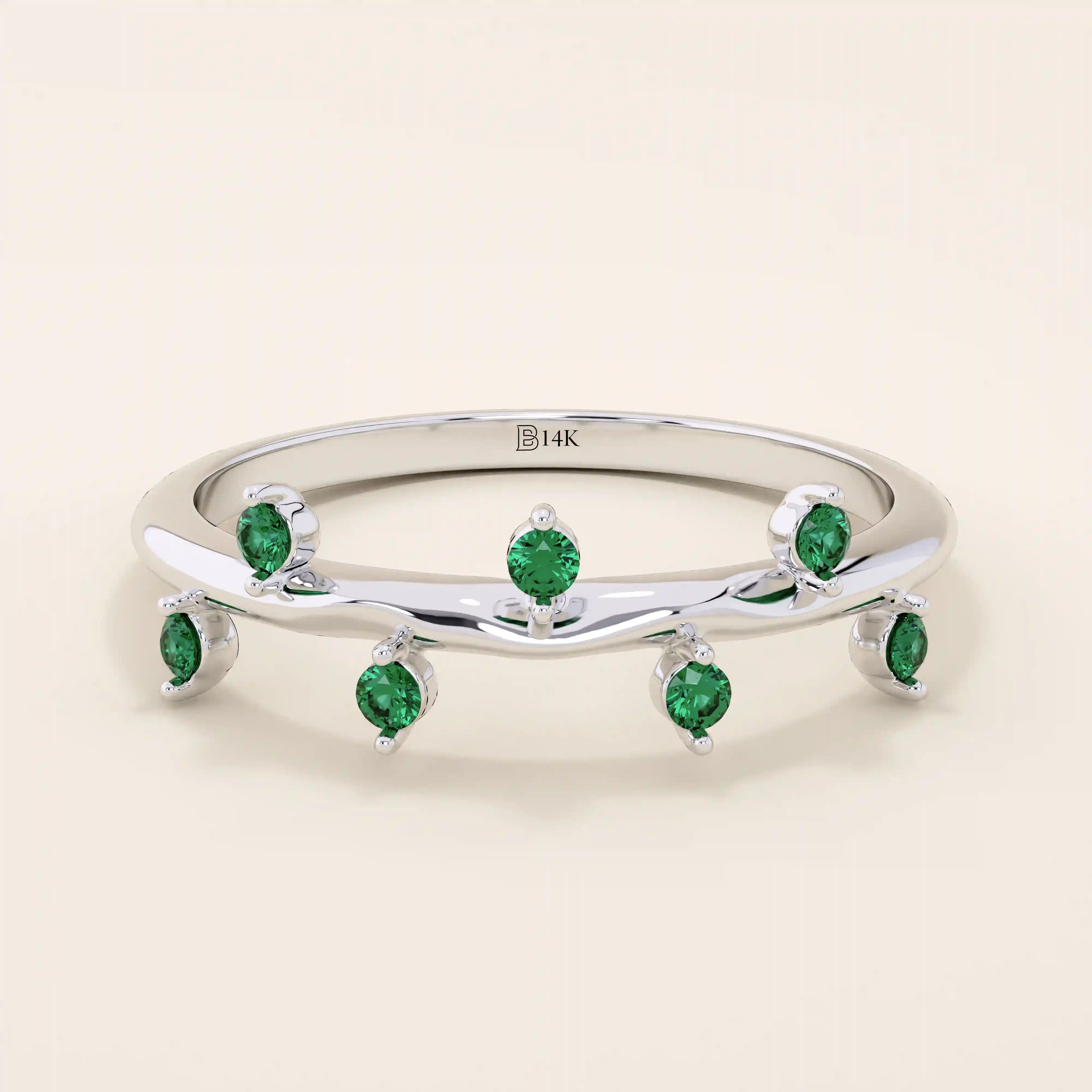 14K SOLID GOLD TINY EMERALD STACKING RING FOR WOMEN