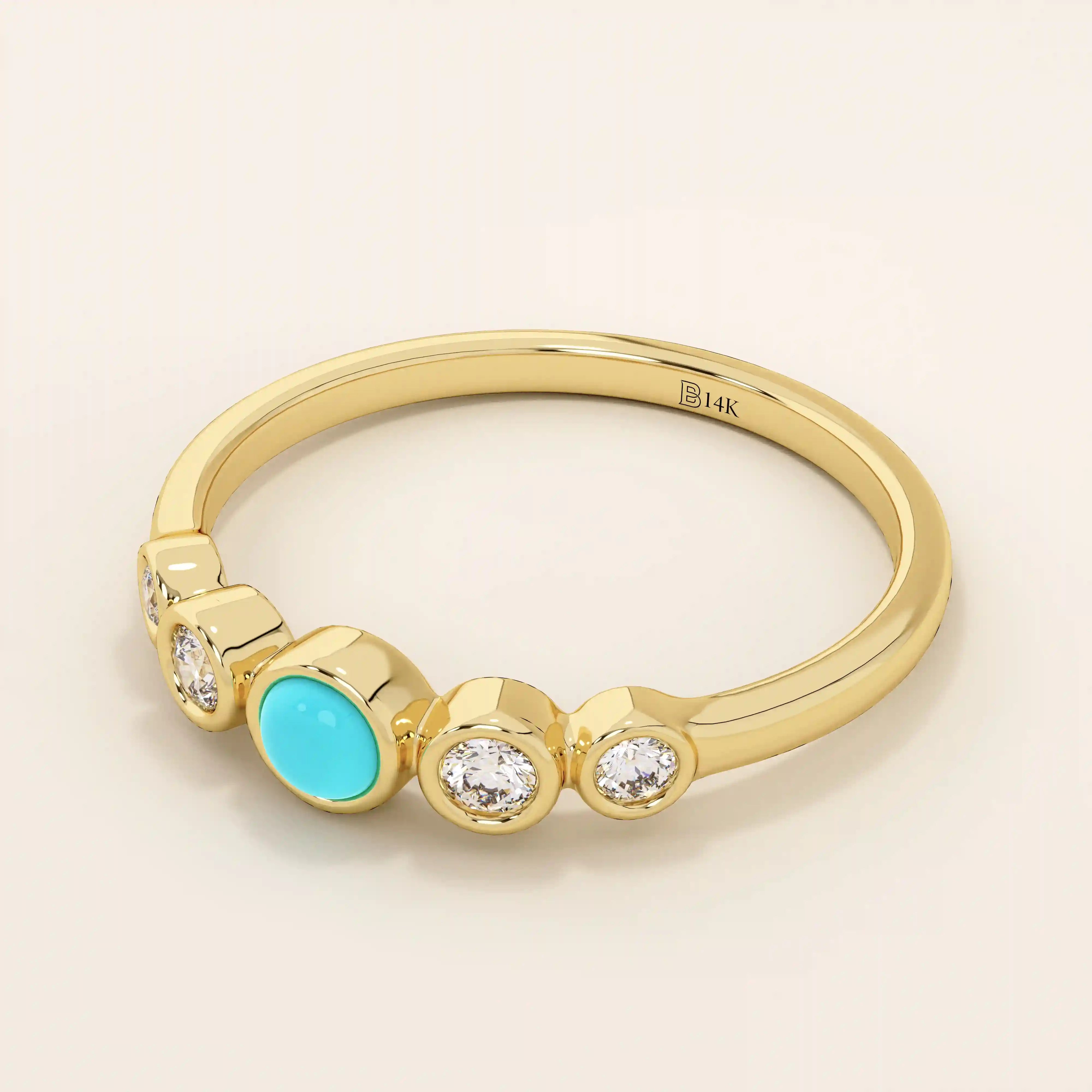 14k solid gold 5 stone bezel turquoise and moissanite stones wedding engagement ring for women
