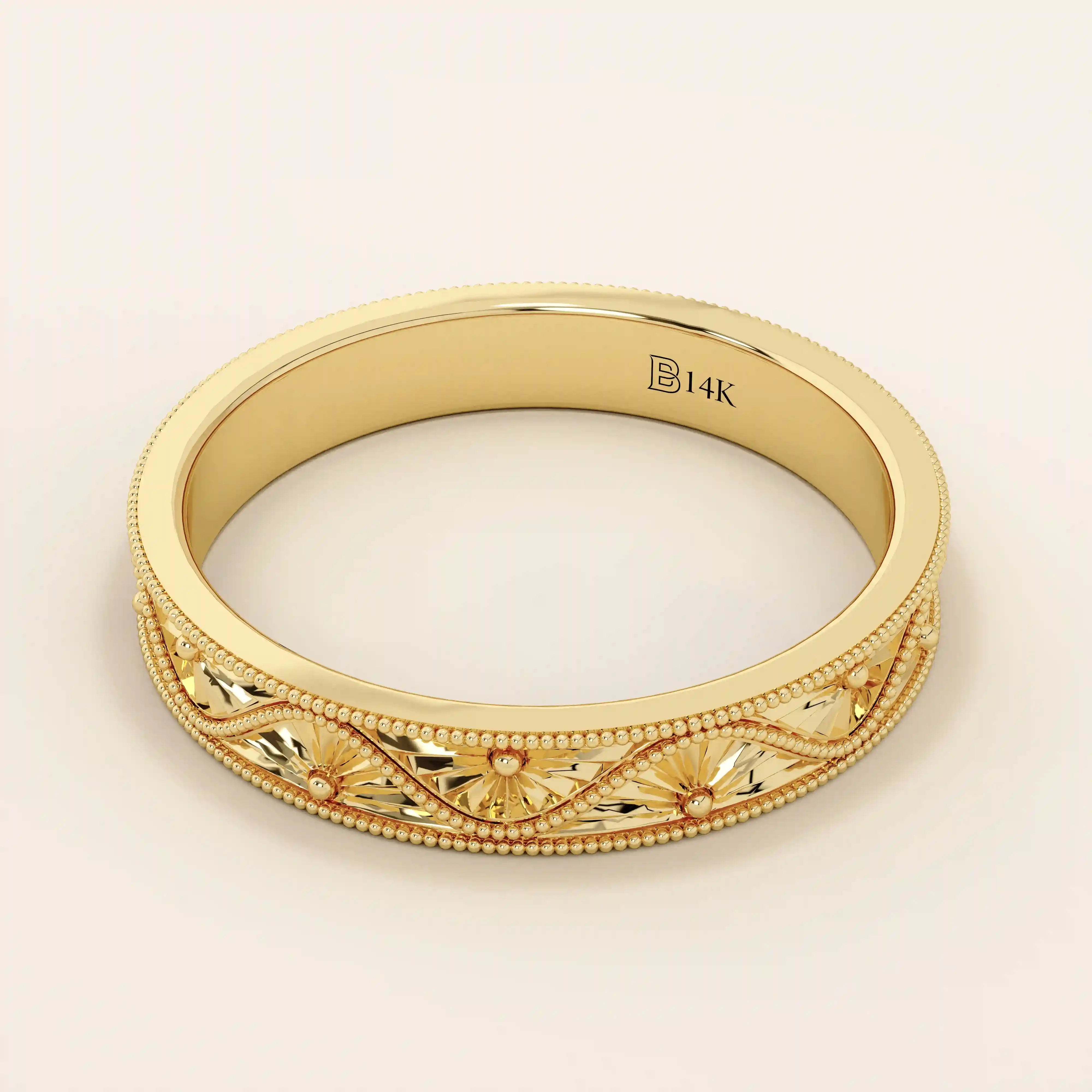 Flower Engraved Wedding Band - BRENNMORE