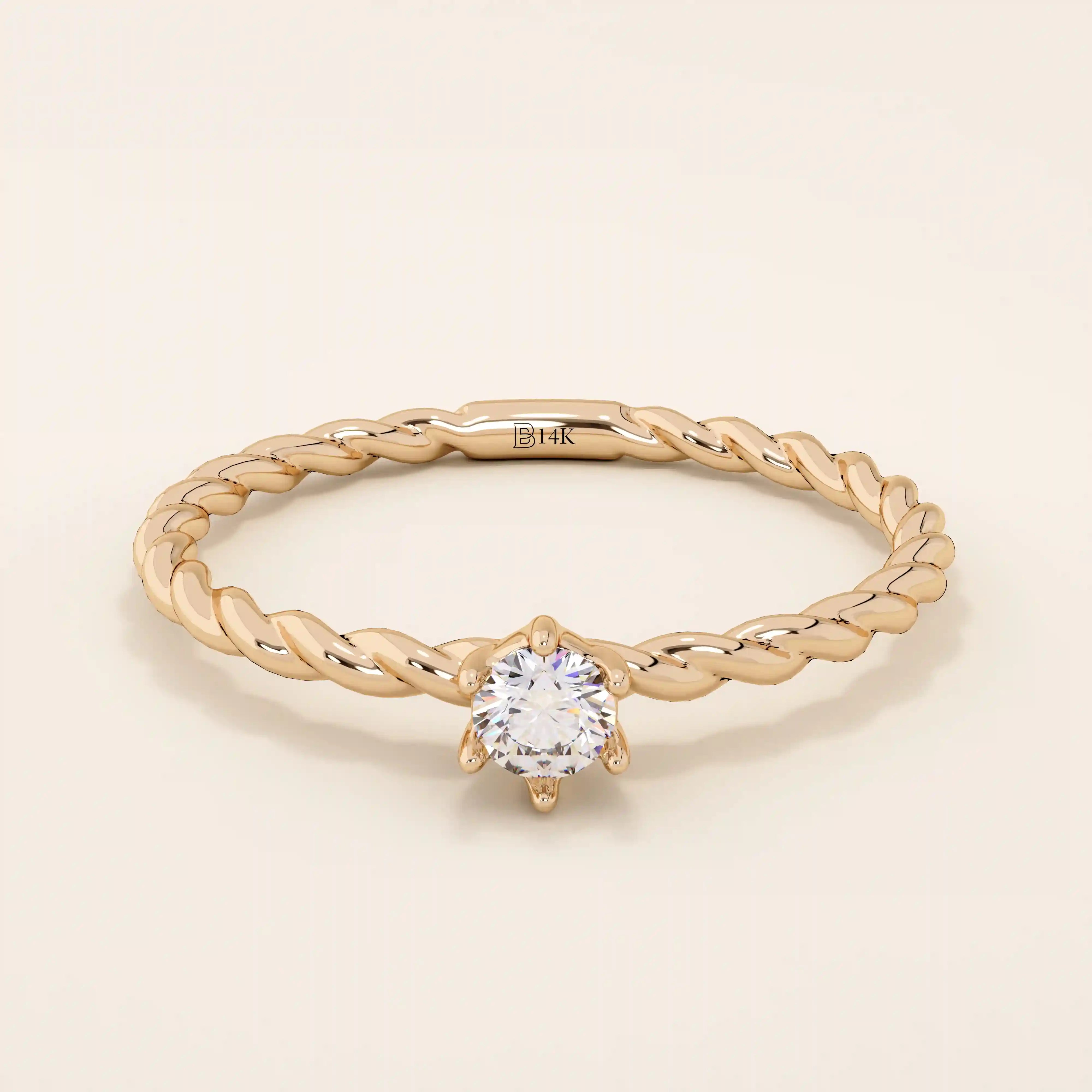 14k solid gold twisted band solitaire engagement ring for women