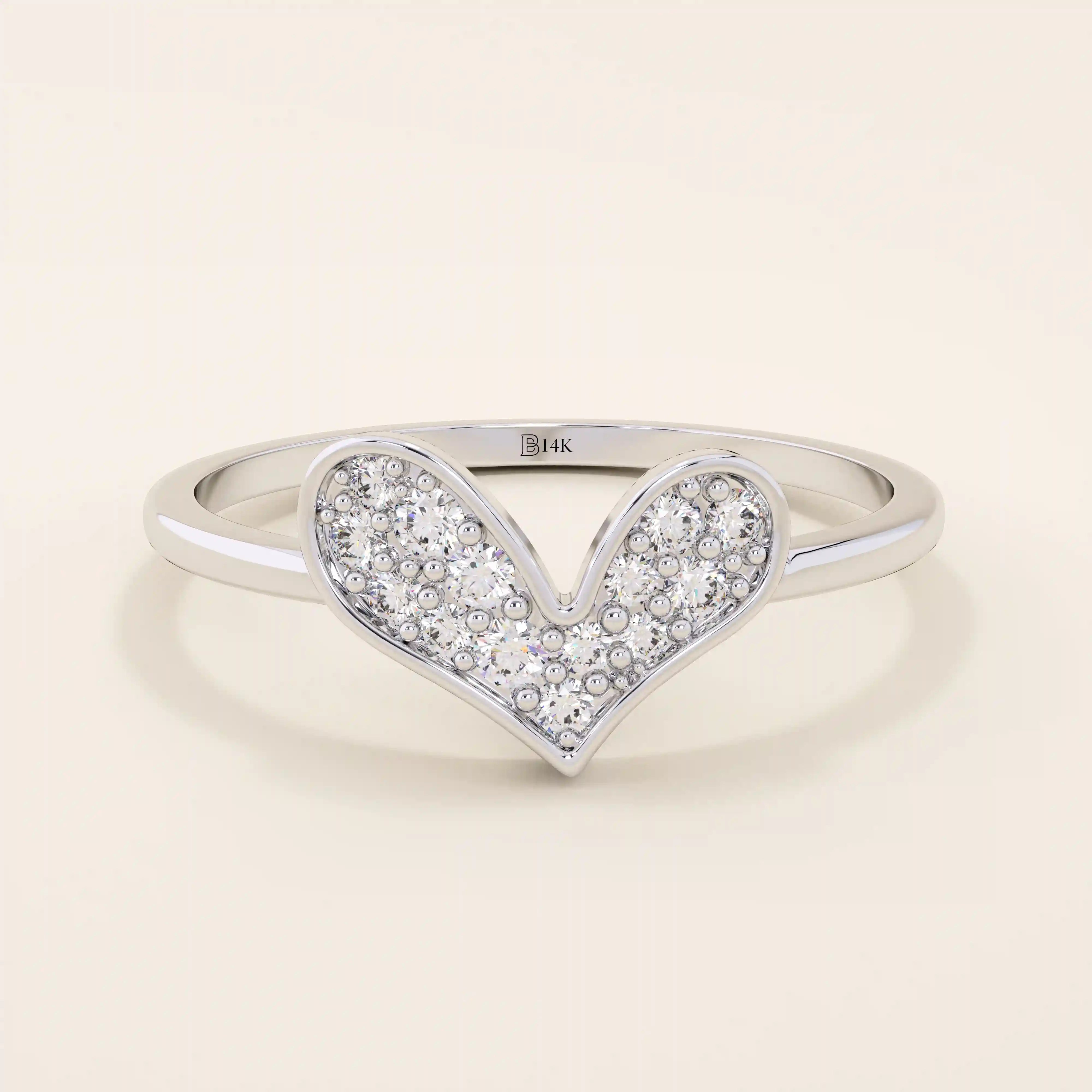heart shape statement ring pave with moissanite stones in 14k solid gold for women