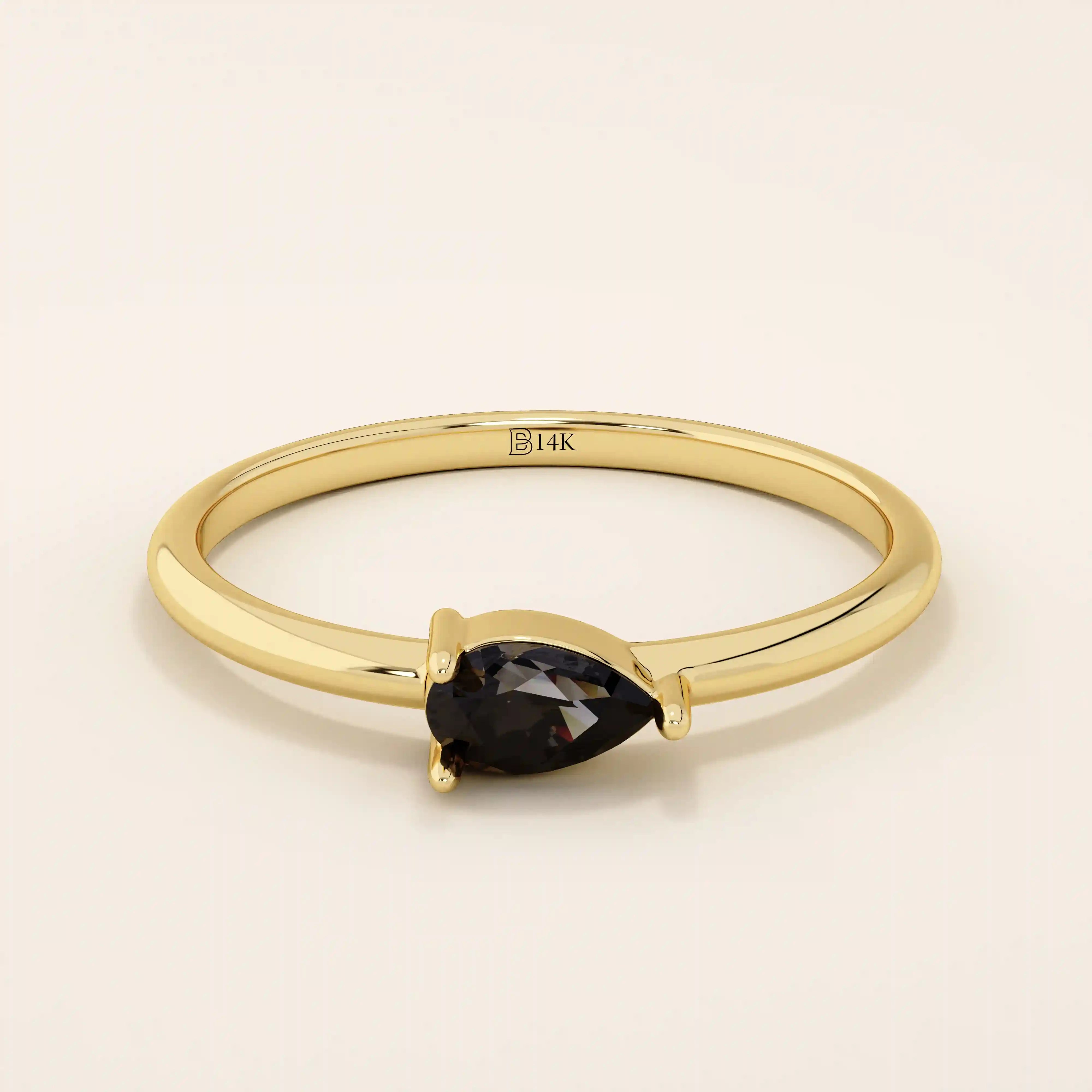 Black Pear Solitaire Ring in 14k Gold - BRENNMORE