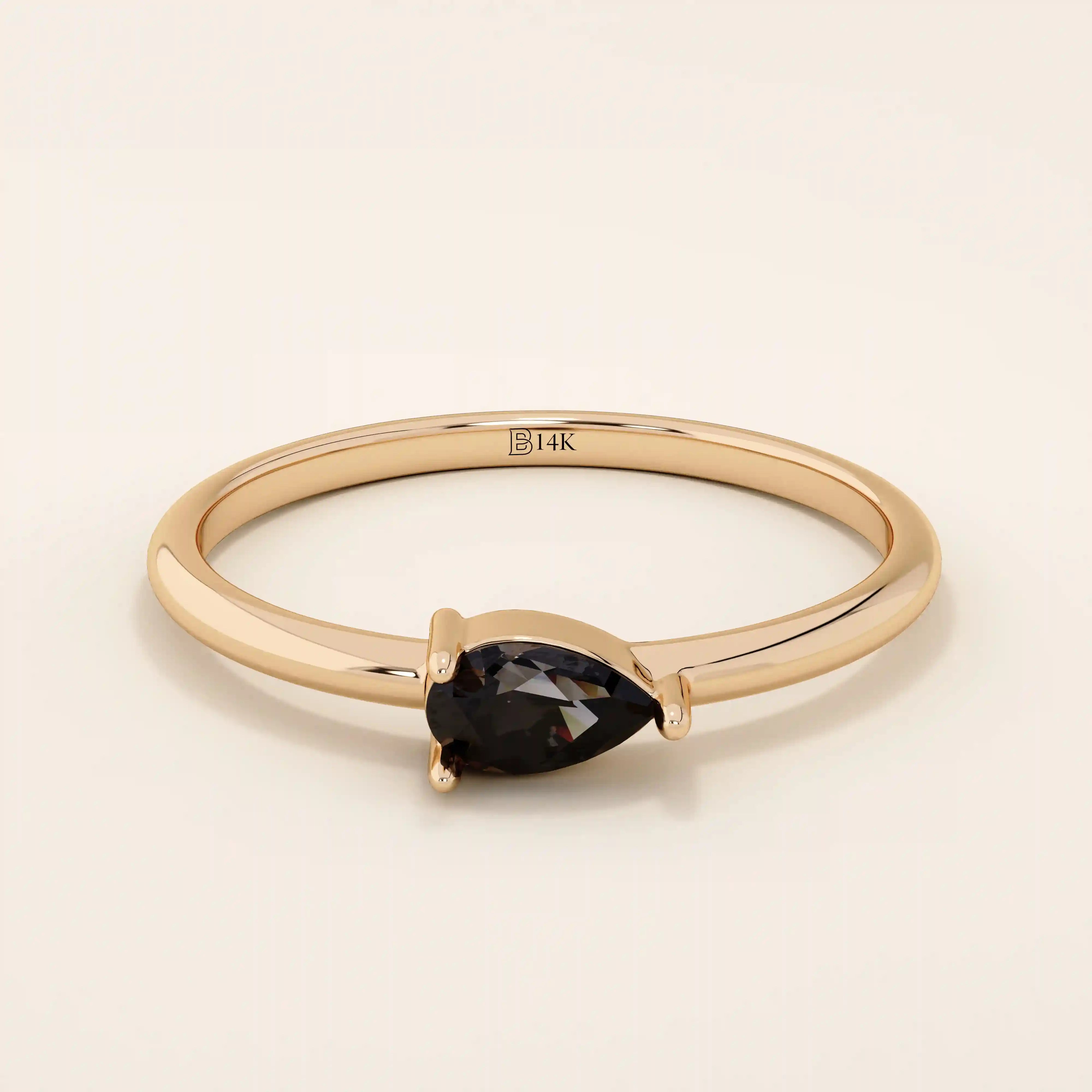 Black Pear Solitaire Ring in 14k Gold - BRENNMORE