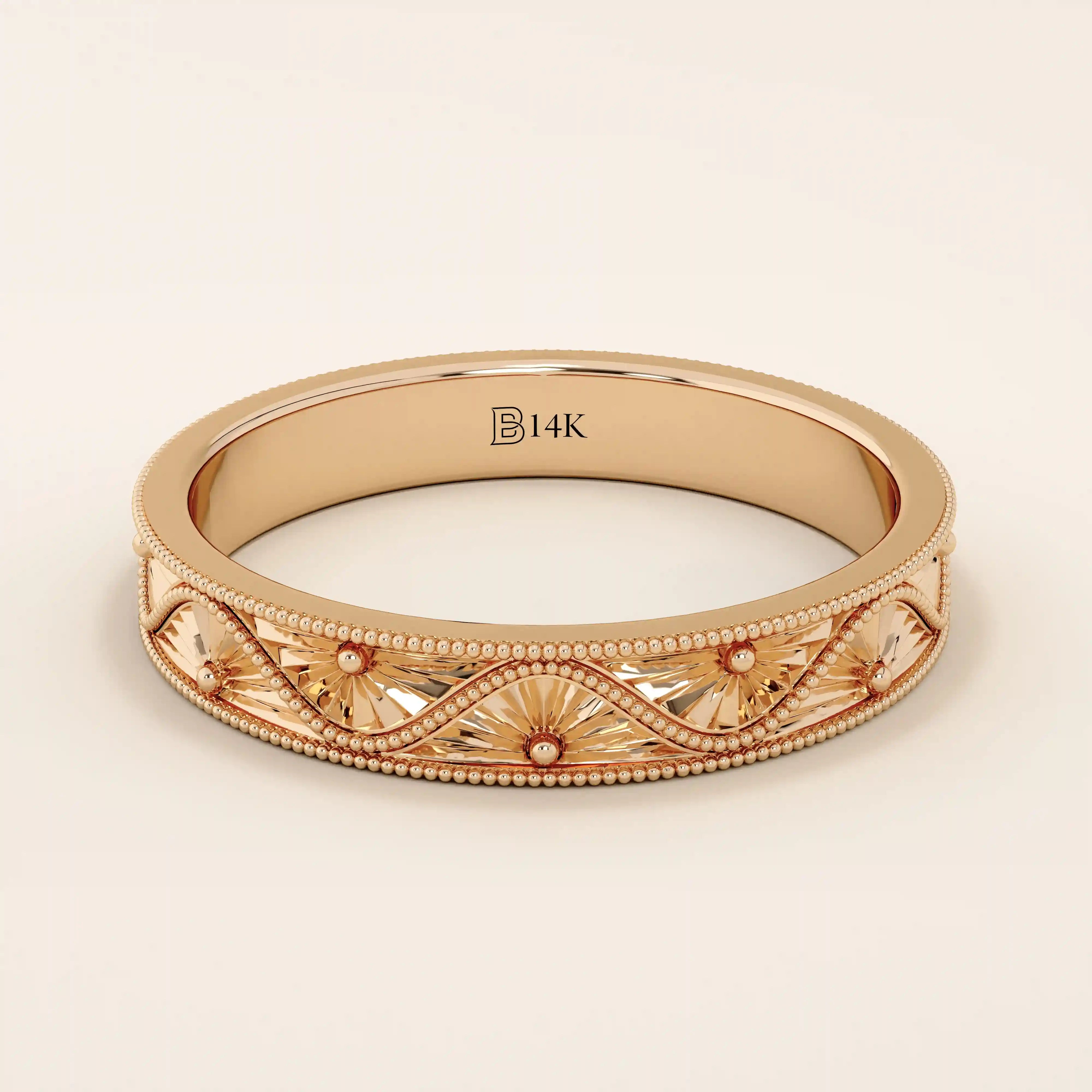 Flower Engraved Wedding Band - BRENNMORE