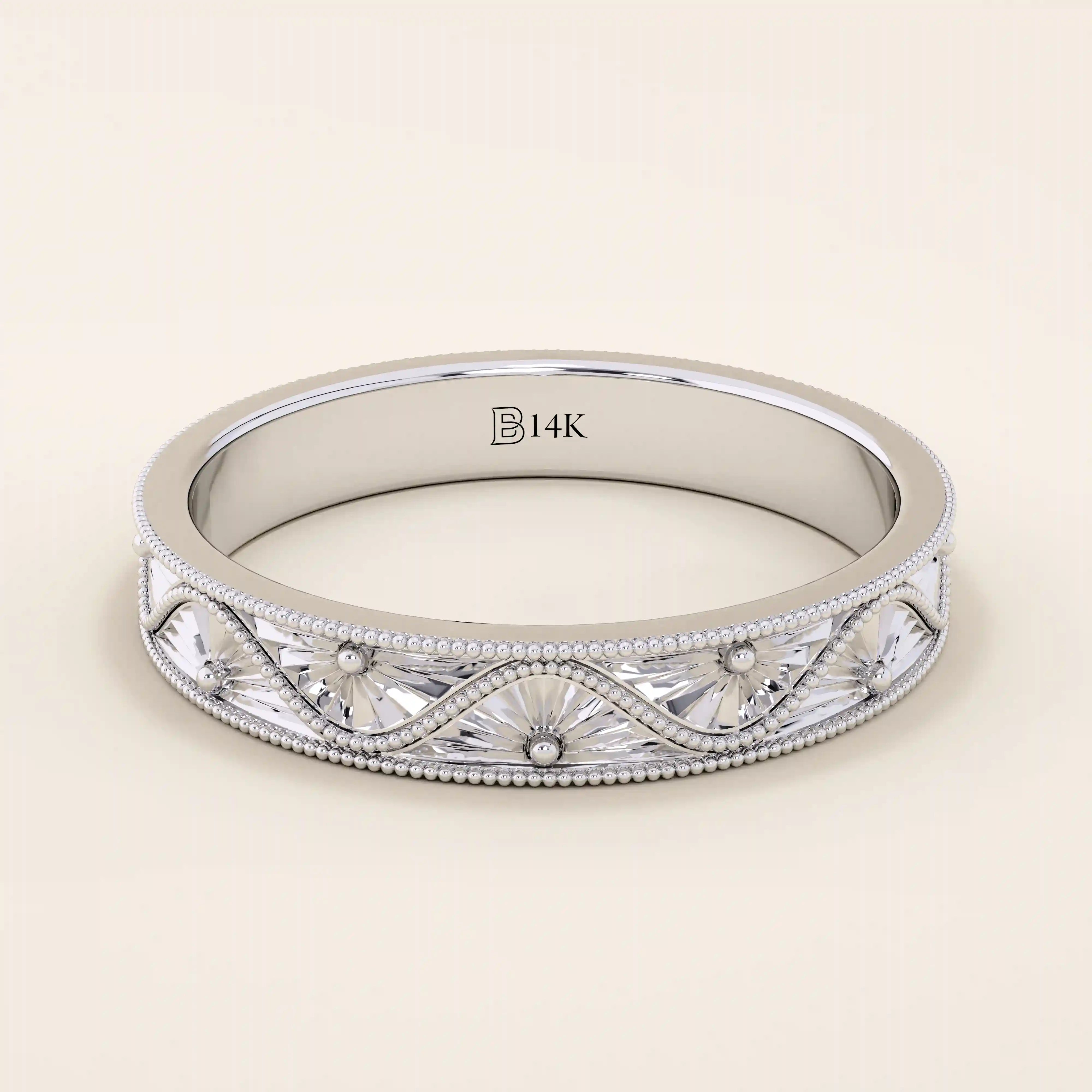 Flower Engraved Wedding Band - BRENNMORE