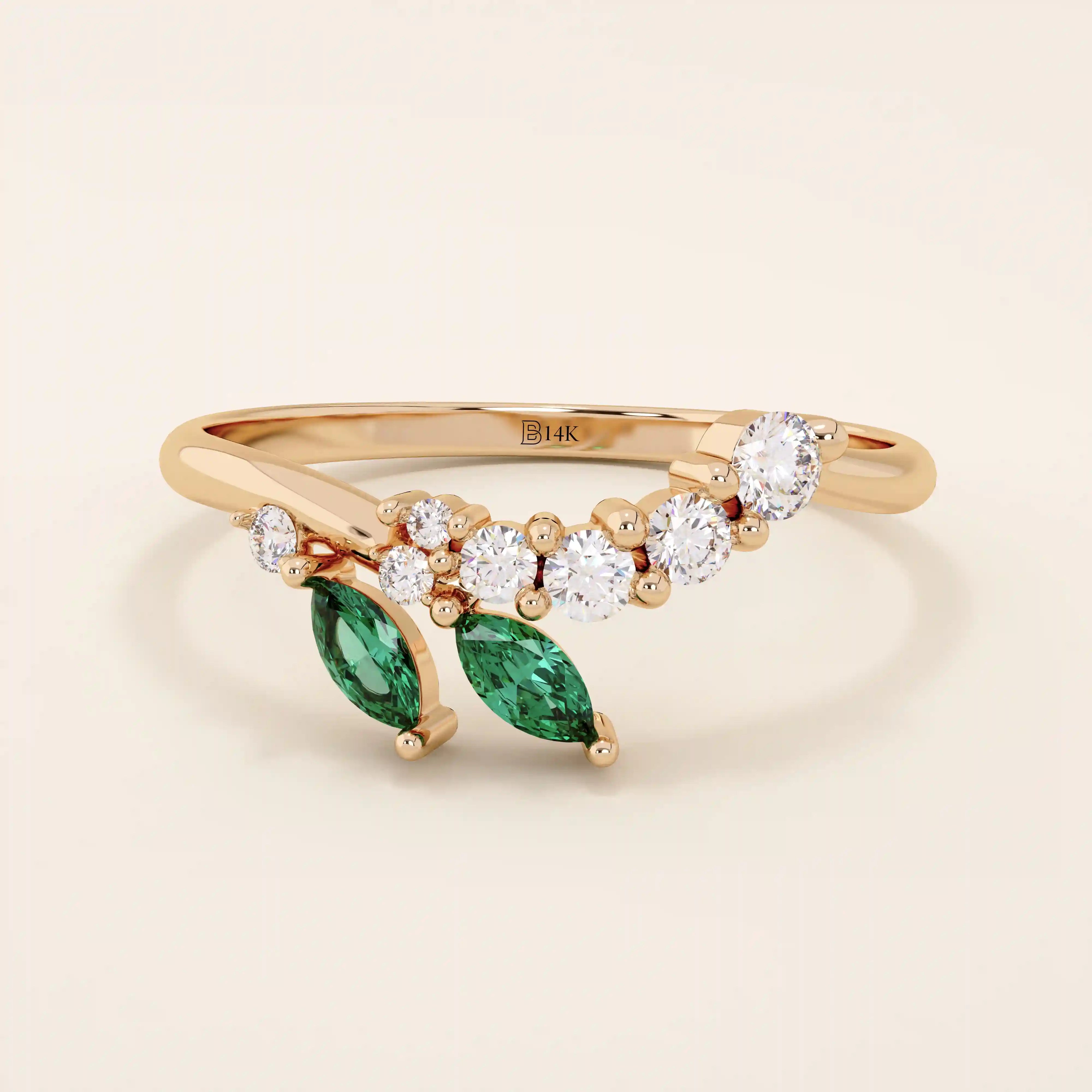 Emerald Curved Wedding Band for Women - BRENNMORE