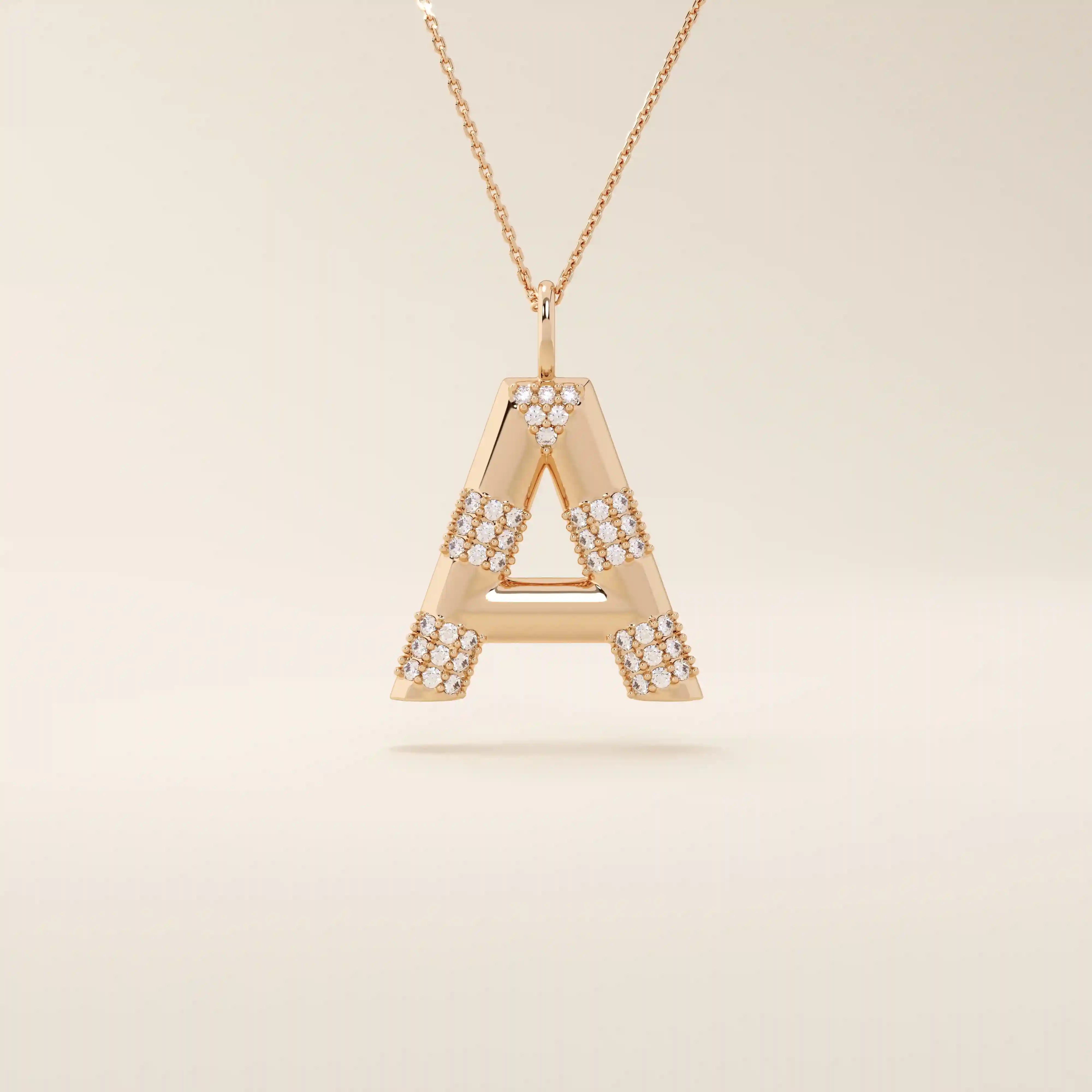 Bold initial necklace in 14k solid gold, fully pavé-set with shimmering moissanites. A statement-making personalized jewelry piece.