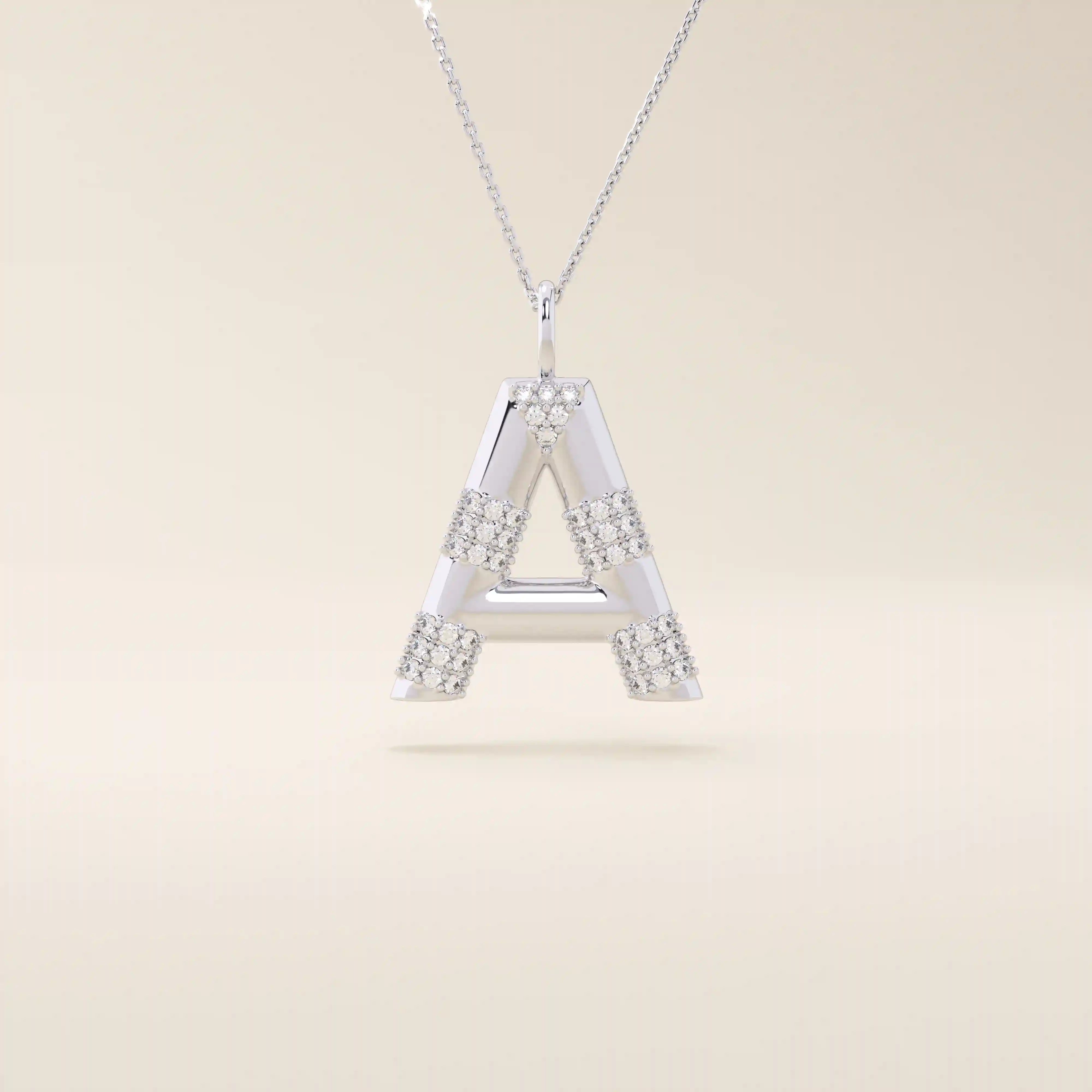 Bold initial necklace in 14k solid gold, fully pavé-set with shimmering moissanites. A statement-making personalized jewelry piece.
