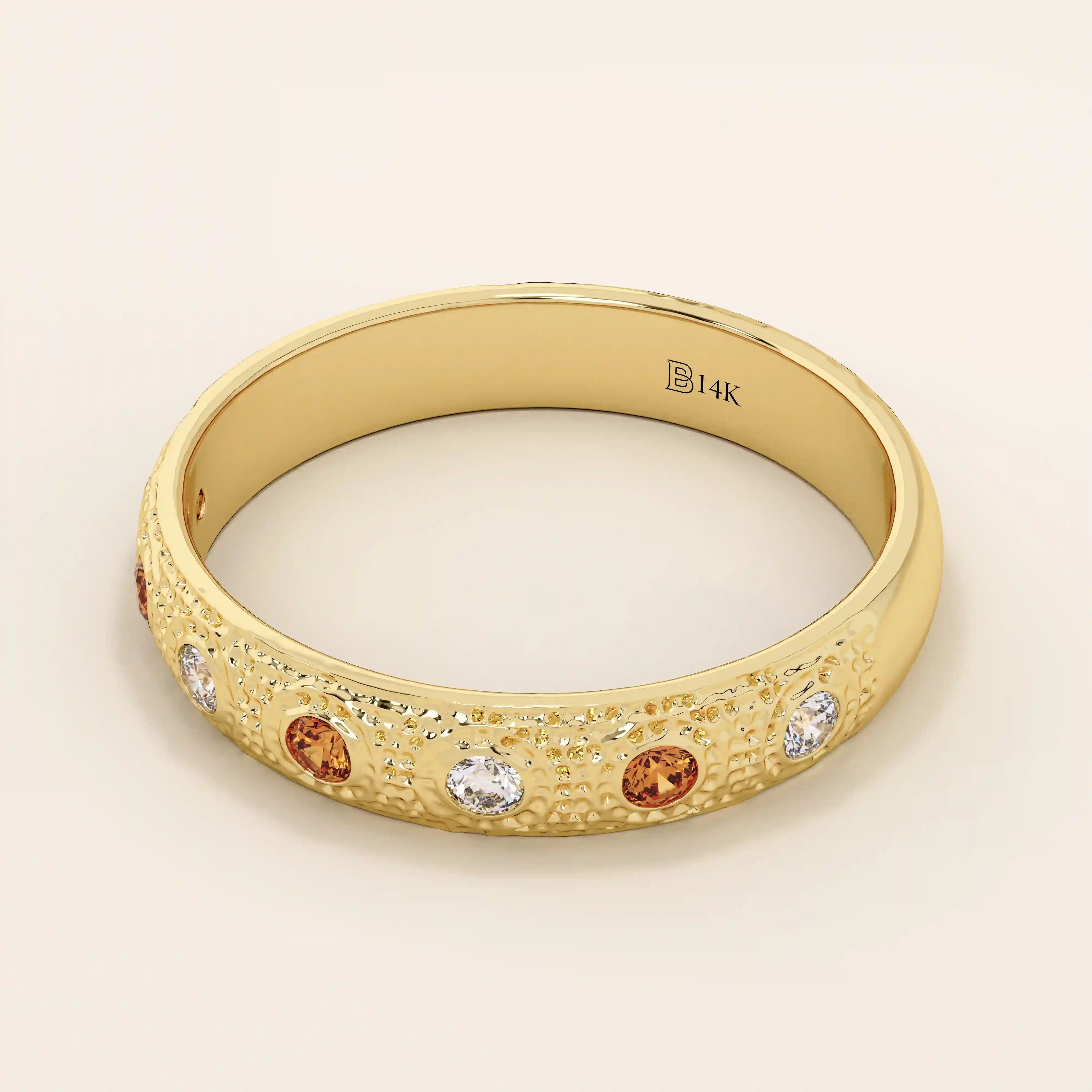 14k solid gold textured band orange citrine and moissanite alternating wedding band for women