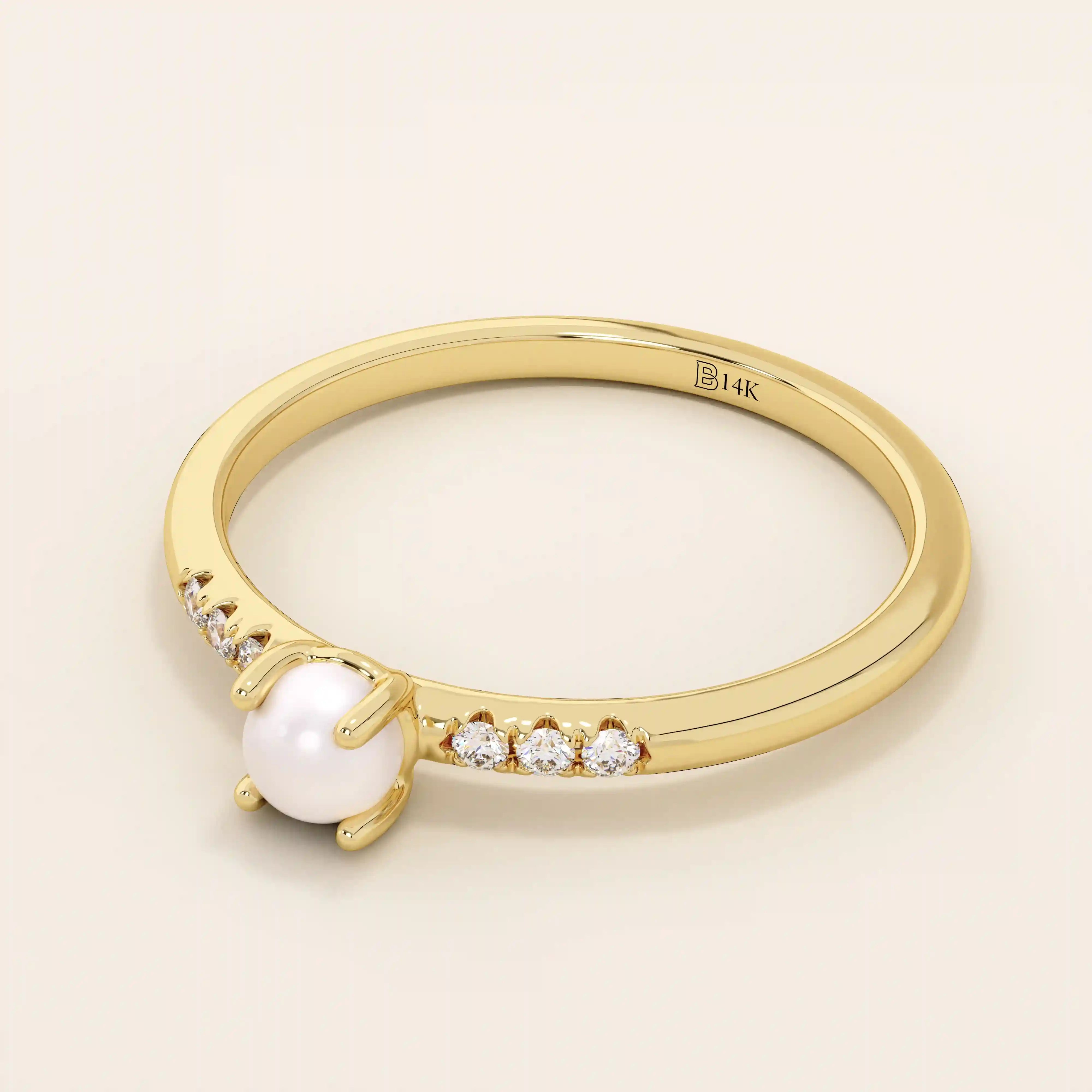 Delicate 14k solid gold promise ring featuring a small lustrous pearl. Minimalist and elegant design perfect for everyday wear.