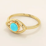 14K SOLID PLAIN GOLD EVIL EYE RING WITH A NATURAL TURQUOISE STONE AT CENTER FOR WOMEN