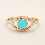 14K SOLID PLAIN GOLD EVIL EYE RING WITH A NATURAL TURQUOISE STONE AT CENTER FOR WOMEN