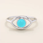 14K SOLID PLAIN GOLD EVIL EYE RING WITH A NATURAL TURQUOISE STONE AT CENTER FOR WOMEN