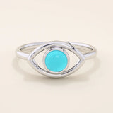 14K SOLID PLAIN GOLD EVIL EYE RING WITH A NATURAL TURQUOISE STONE AT CENTER FOR WOMEN