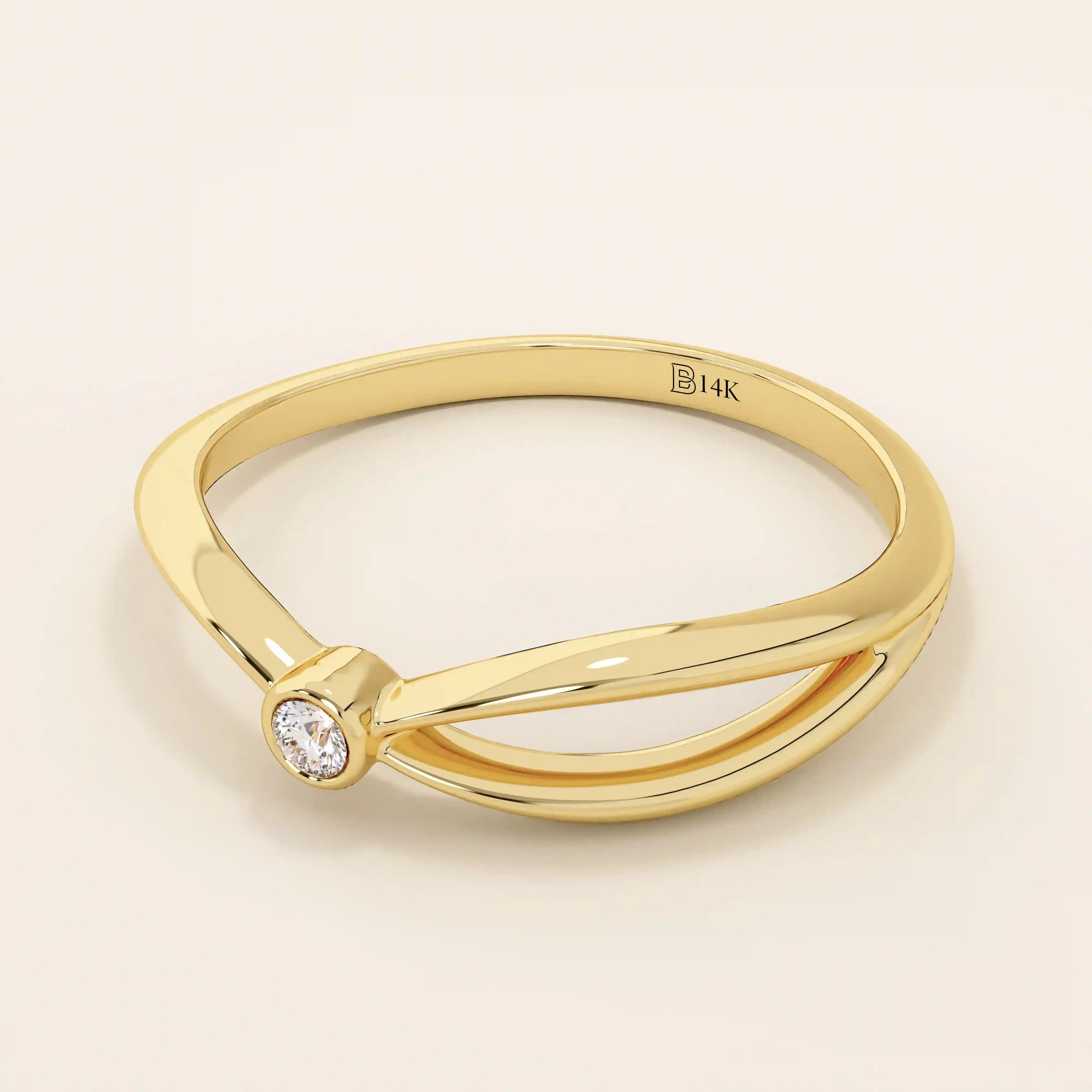 Minimalist 14k solid gold split band promise ring featuring a single small moissanite stone, designed for modern elegance and everyday wear.