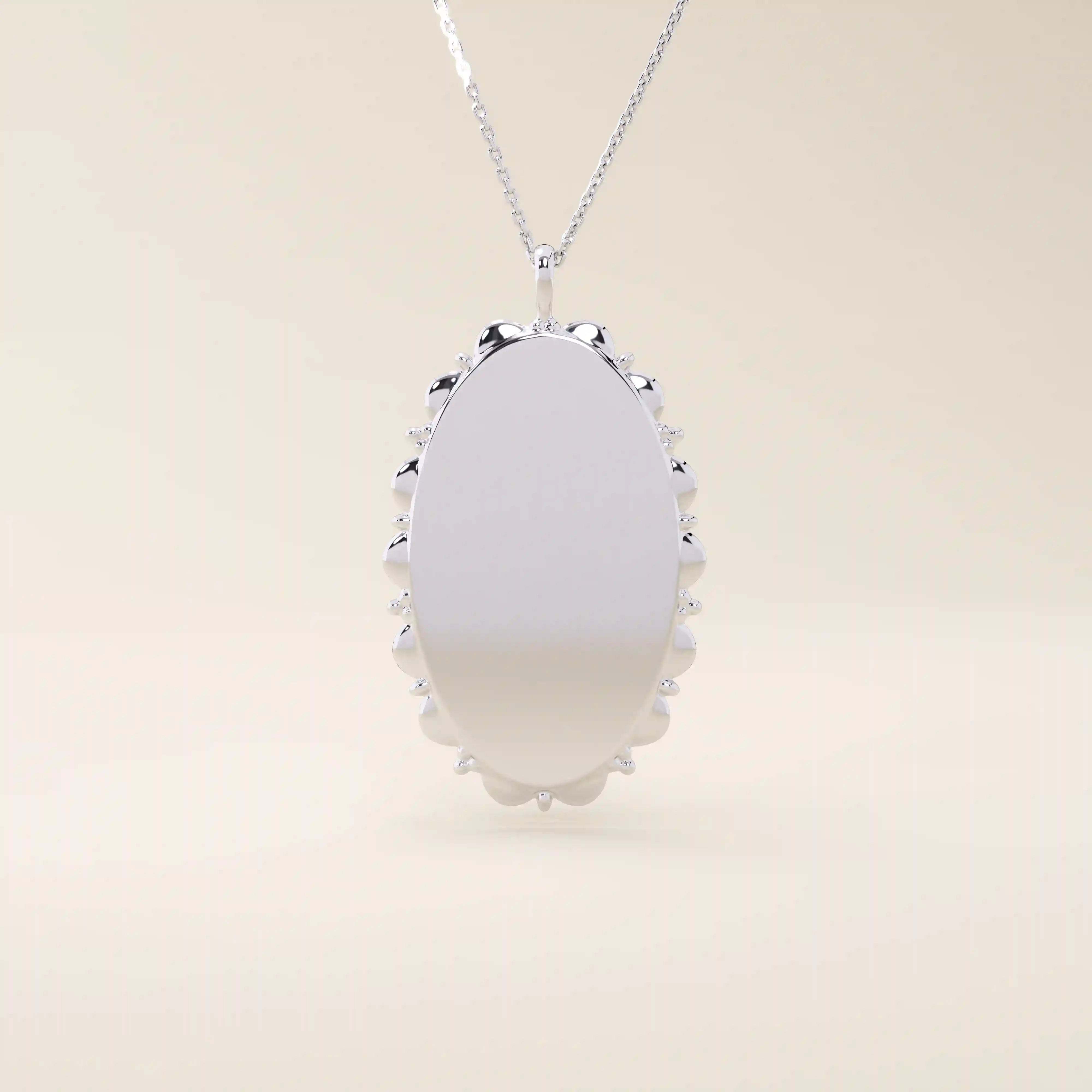 Oval-shaped 14k solid gold necklace with a smooth, plain surface, perfect for engraving. A minimalist and timeless jewelry piece.