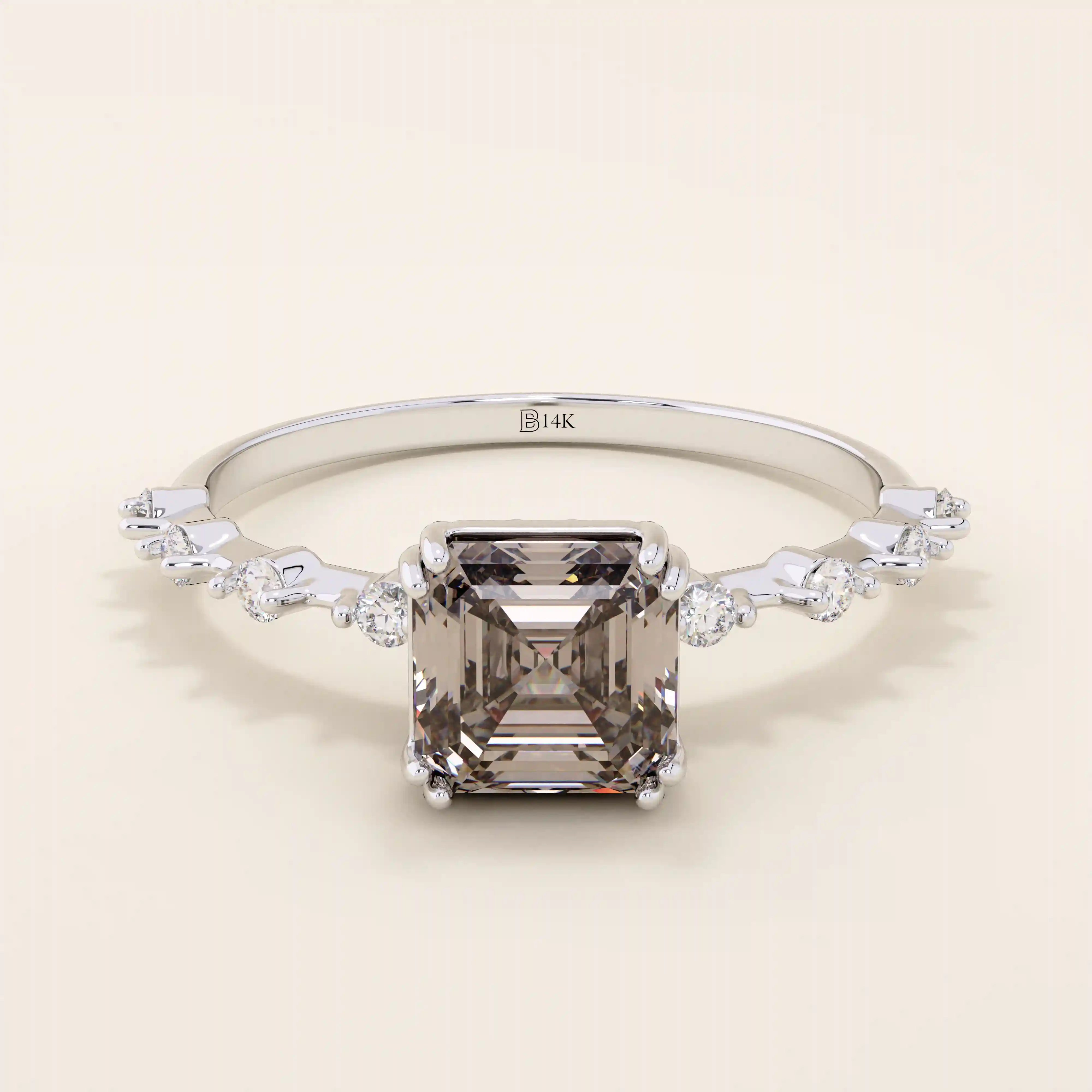 14k solid gold cushion cut lab grown smoky grey quartz engagement ring for women