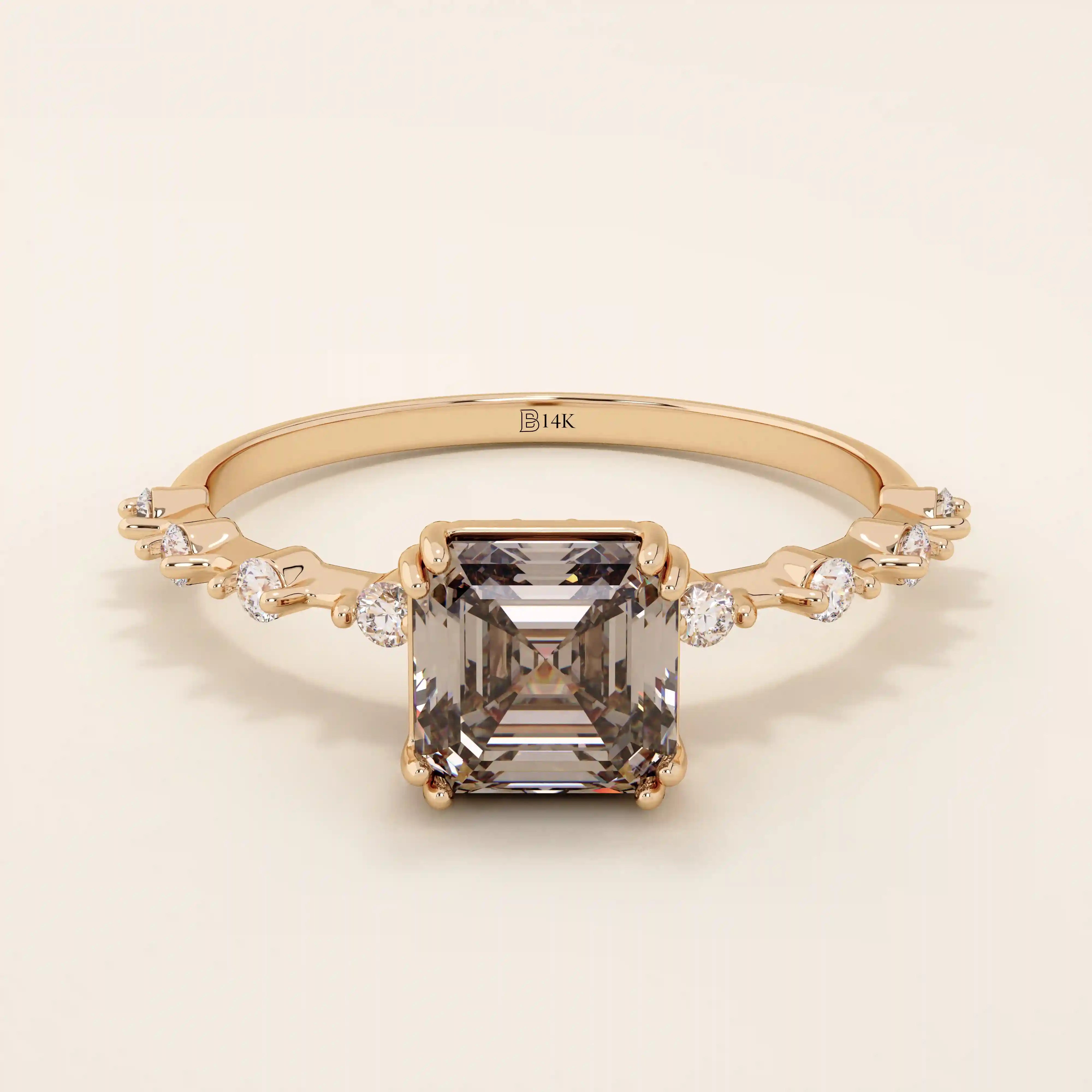 14k solid gold cushion cut lab grown smoky grey quartz engagement ring for women