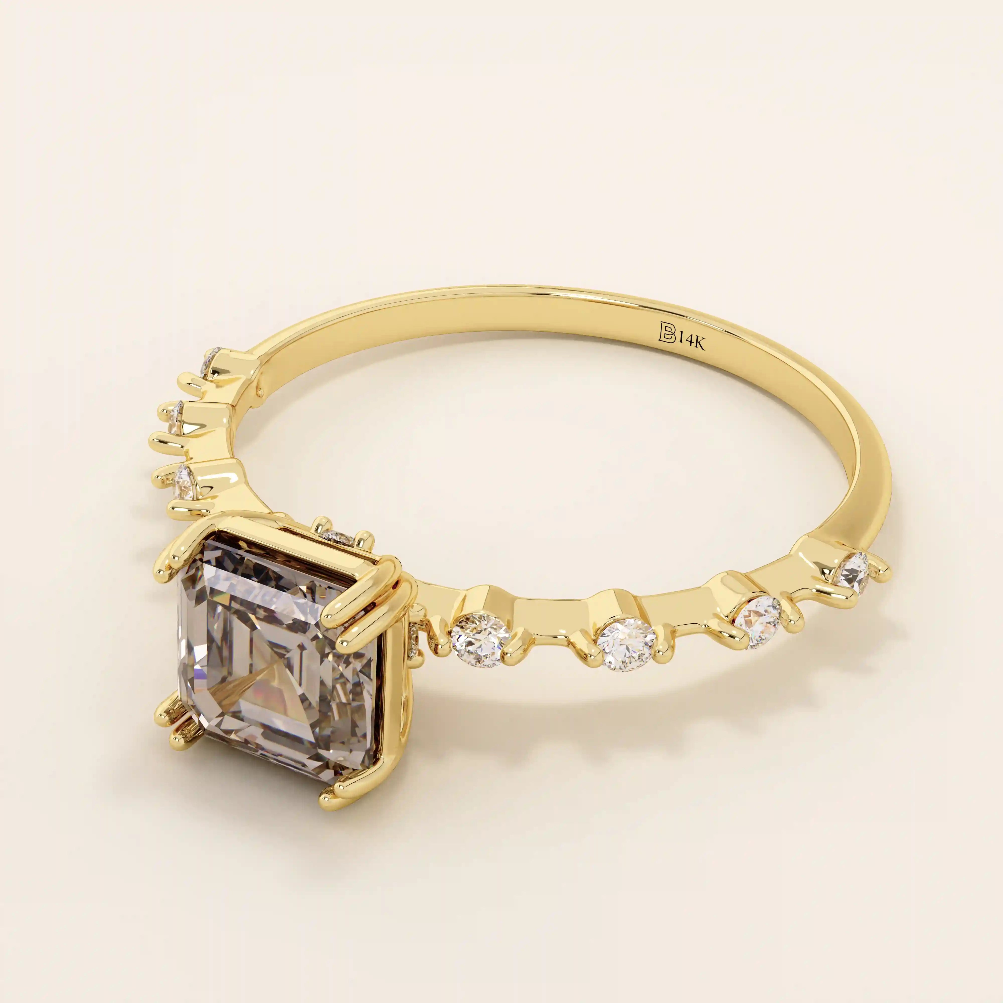14k solid gold cushion cut lab grown smoky grey quartz engagement ring for women