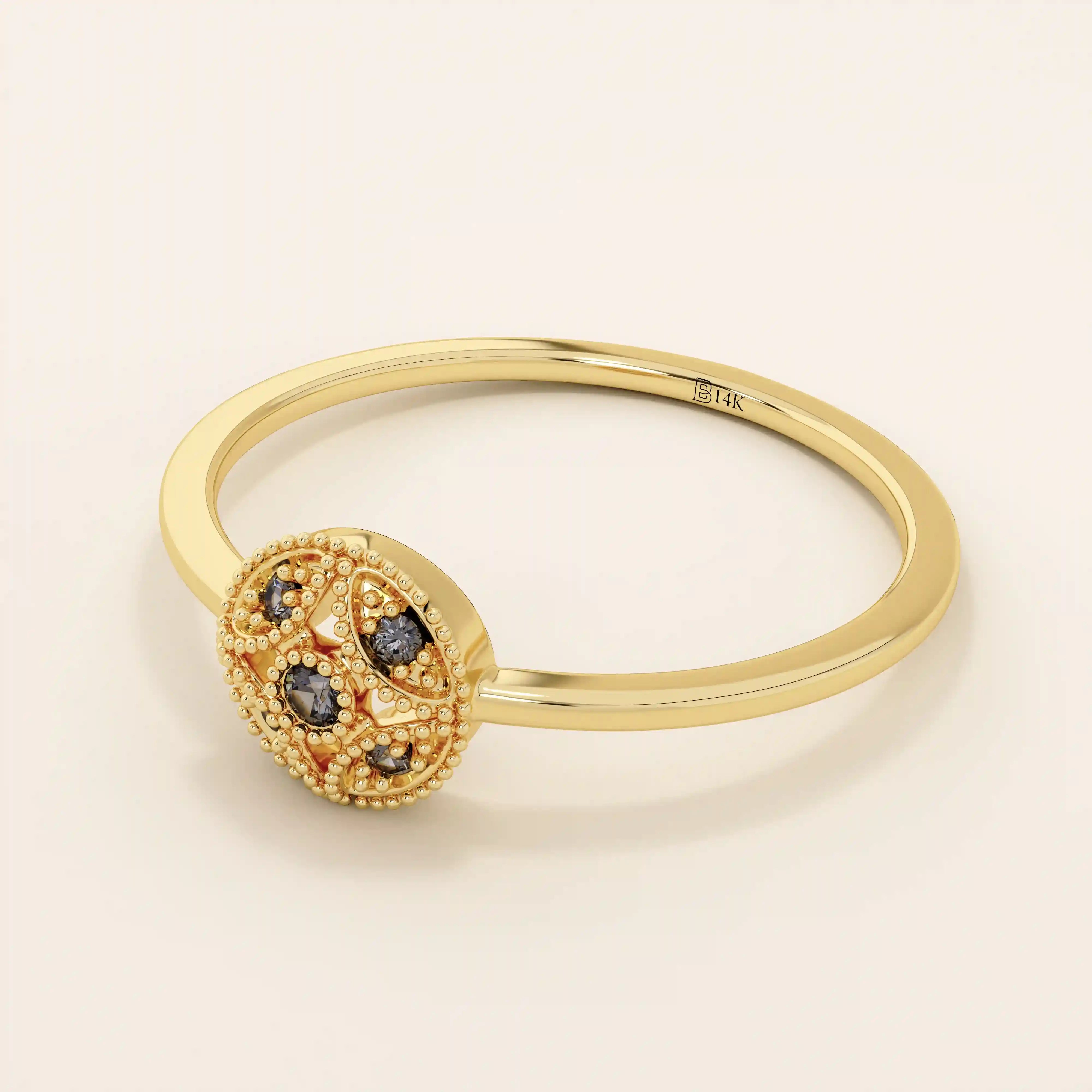 14K SOLID GOLD classic VINTAGE design and stunning black stones with intricate milgrain detailing ENGAGEMENT RING FOR WOMEN
