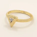 14k solid gold textured gold band bezel triangle cut moissanite
