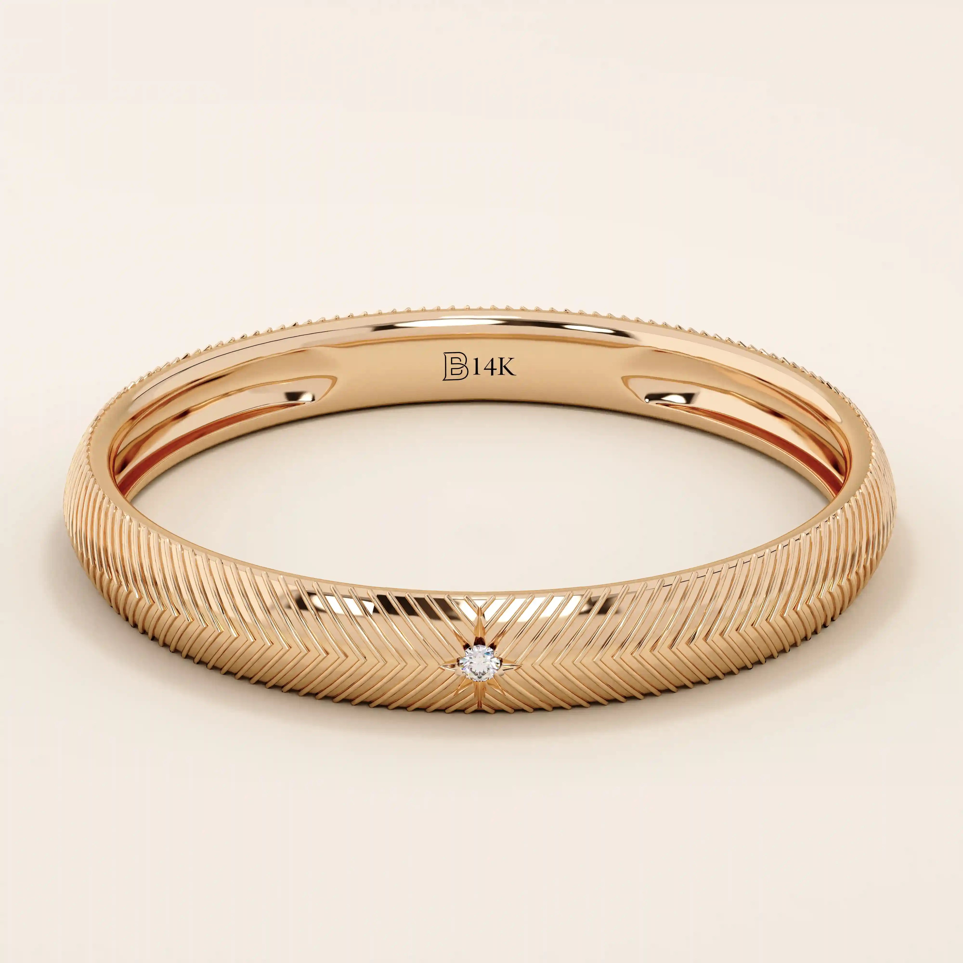 14K SOLID GOLD TEXTURED BAND SOLO MOISSANITE WEDDING BAND FOR WOMEN